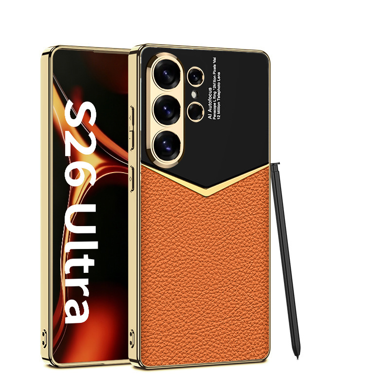 Compatible with Samsung S26 Ultra phone case, S25/24 Ultra electroplated vegan leather, S23U full-coverage shockproof protective case