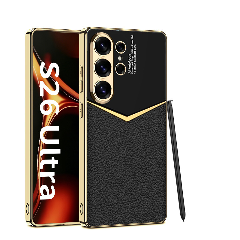 Compatible with Samsung S26 Ultra phone case, S25/24 Ultra electroplated vegan leather, S23U full-coverage shockproof protective case
