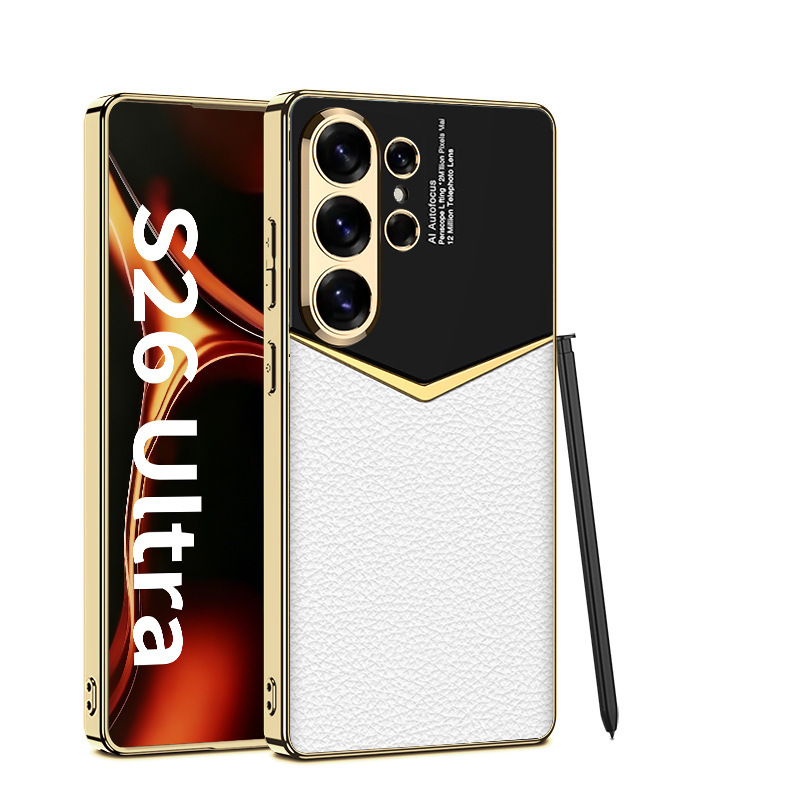 Compatible with Samsung S26 Ultra phone case, S25/24 Ultra electroplated vegan leather, S23U full-coverage shockproof protective case