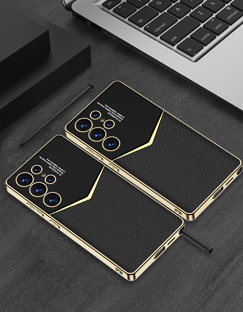 Compatible with Samsung S26 Ultra phone case, S25/24 Ultra electroplated vegan leather, S23U full-coverage shockproof protective case