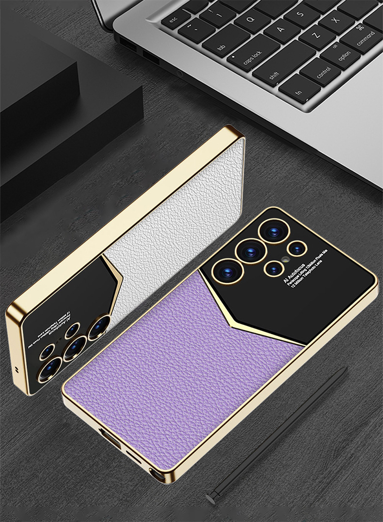 Compatible with Samsung S26 Ultra phone case, S25/24 Ultra electroplated vegan leather, S23U full-coverage shockproof protective case