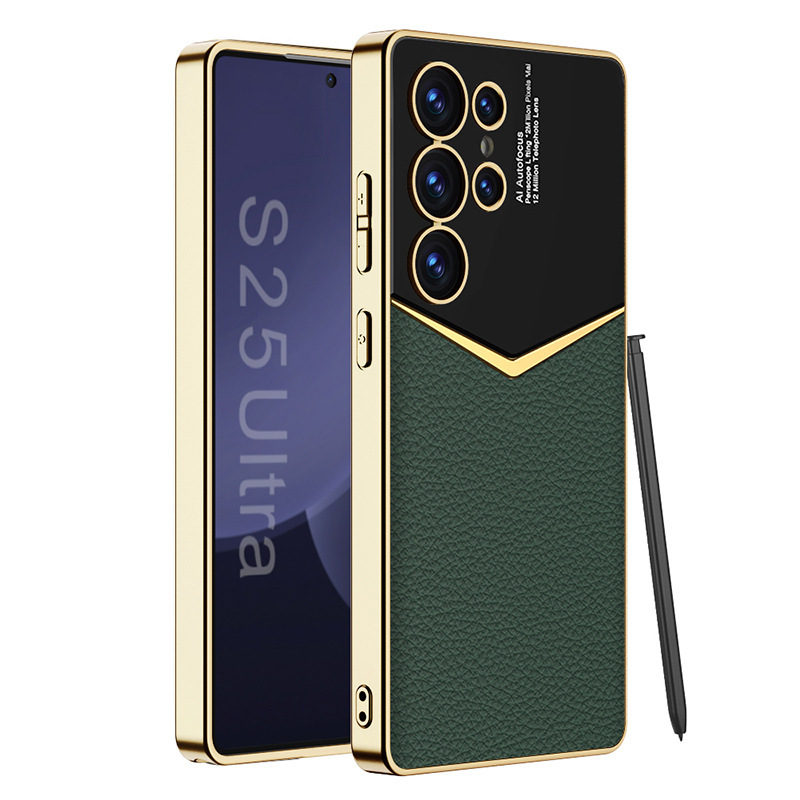 Compatible with Samsung S26 Ultra phone case, S25/24 Ultra electroplated vegan leather, S23U full-coverage shockproof protective case