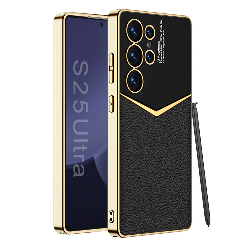 Compatible with Samsung S26 Ultra phone case, S25/24 Ultra electroplated vegan leather, S23U full-coverage shockproof protective case