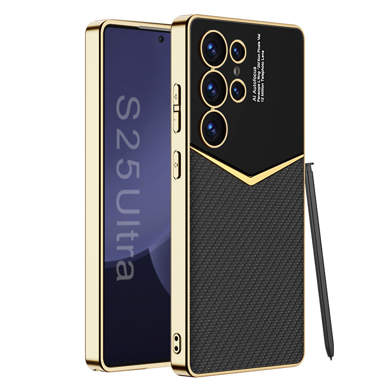 Compatible with Samsung S26 Ultra phone case, S25/24 Ultra electroplated vegan leather, S23U full-coverage shockproof protective case