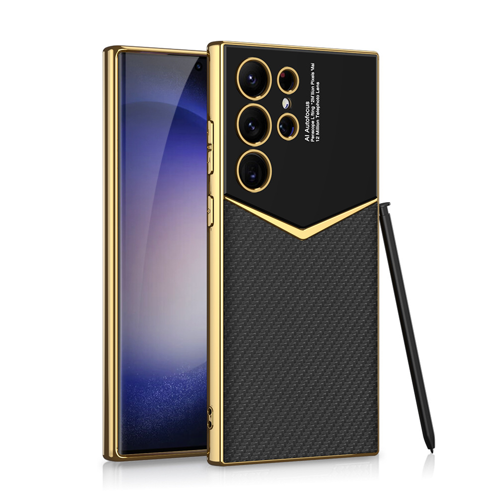 Compatible with Samsung S26 Ultra phone case, S25/24 Ultra electroplated vegan leather, S23U full-coverage shockproof protective case
