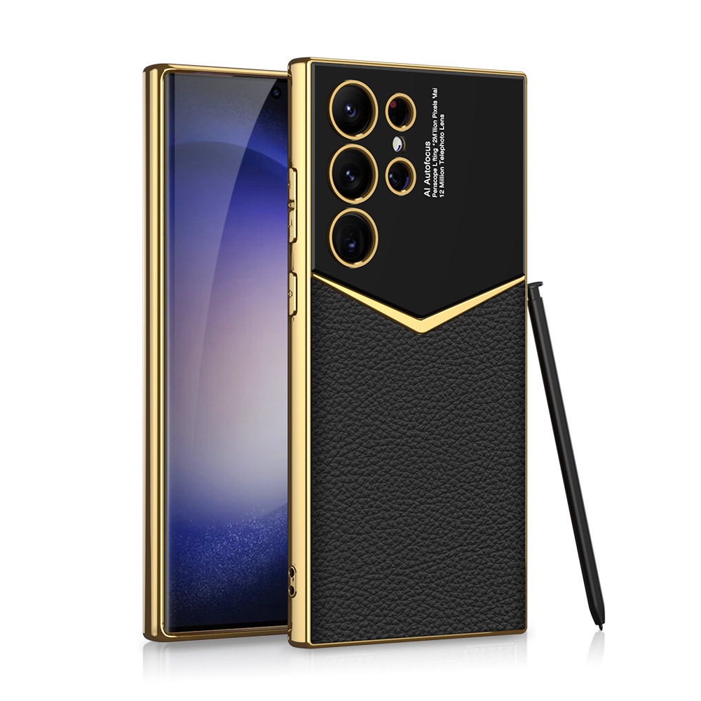 Compatible with Samsung S26 Ultra phone case, S25/24 Ultra electroplated vegan leather, S23U full-coverage shockproof protective case