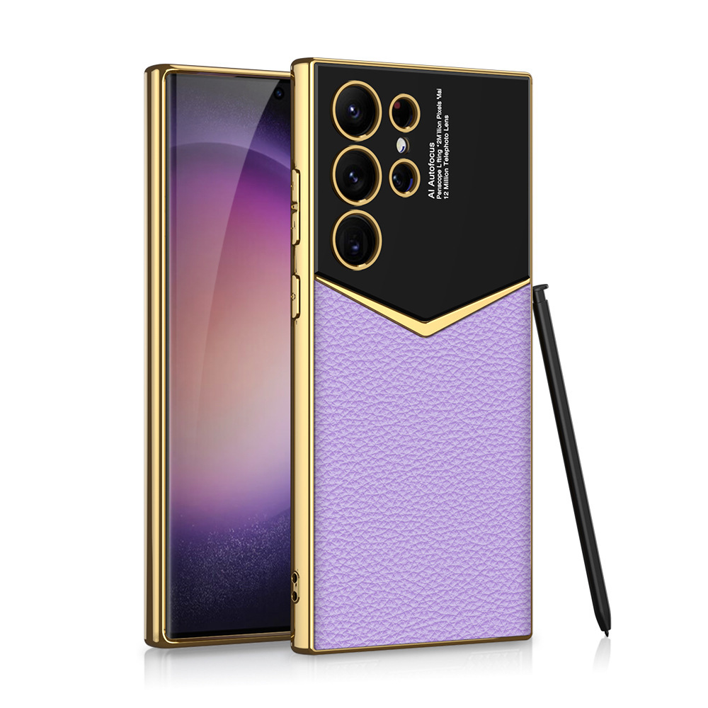 Compatible with Samsung S26 Ultra phone case, S25/24 Ultra electroplated vegan leather, S23U full-coverage shockproof protective case