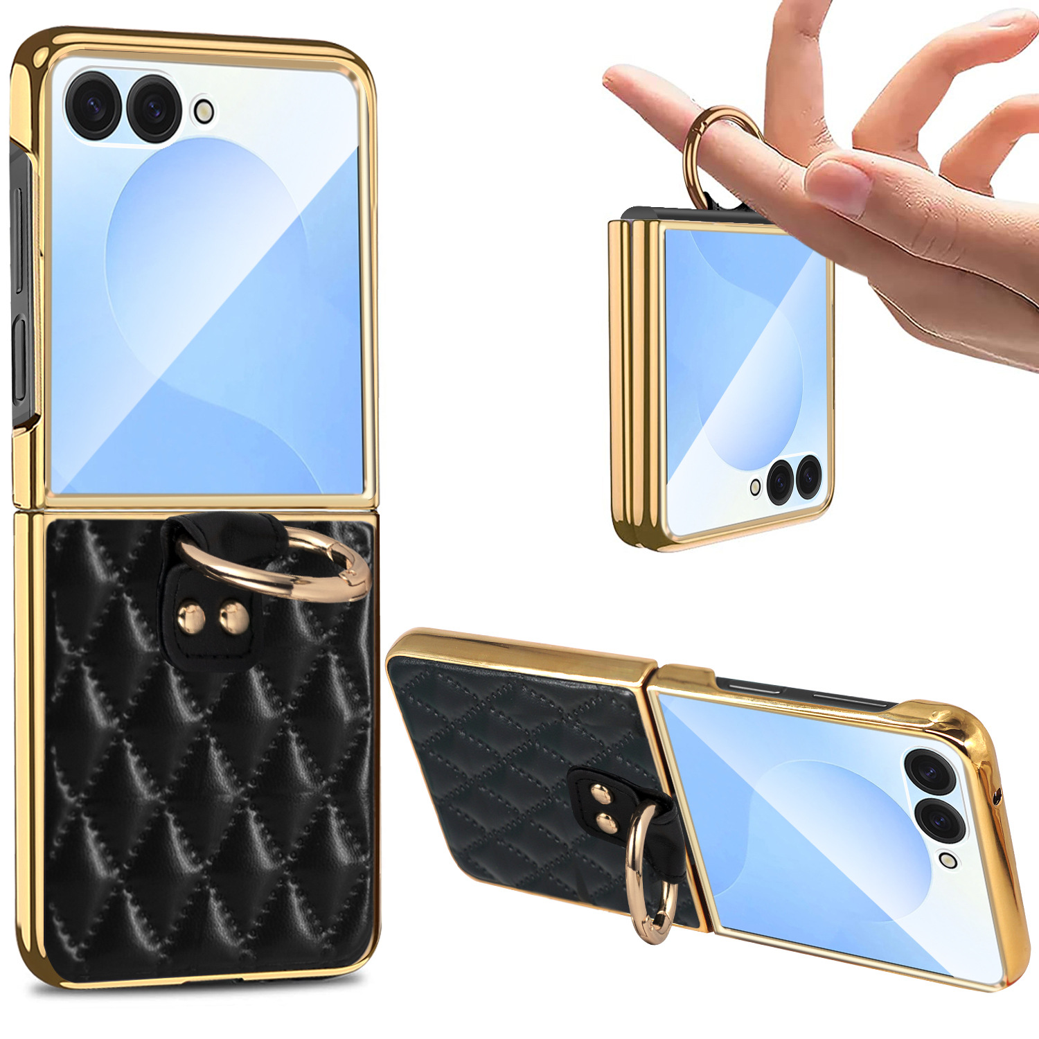 Compatible with Samsung Z Flip 8/7 phone case, 6/5-inch electroplated ring, Chanel-style 4/3-inch folding screen, drop-proof protective case.