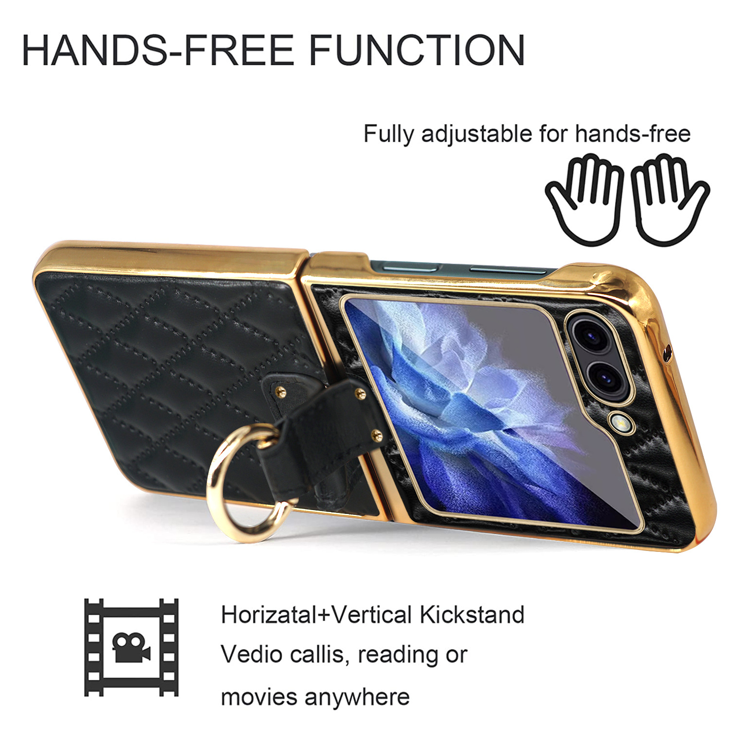 Compatible with Samsung Z Flip 8/7 phone case, 6/5-inch electroplated ring, Chanel-style 4/3-inch folding screen, drop-proof protective case.