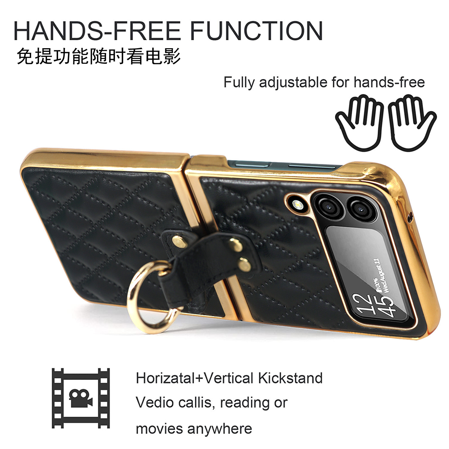 Compatible with Samsung Z Flip 8/7 phone case, 6/5-inch electroplated ring, Chanel-style 4/3-inch folding screen, drop-proof protective case.
