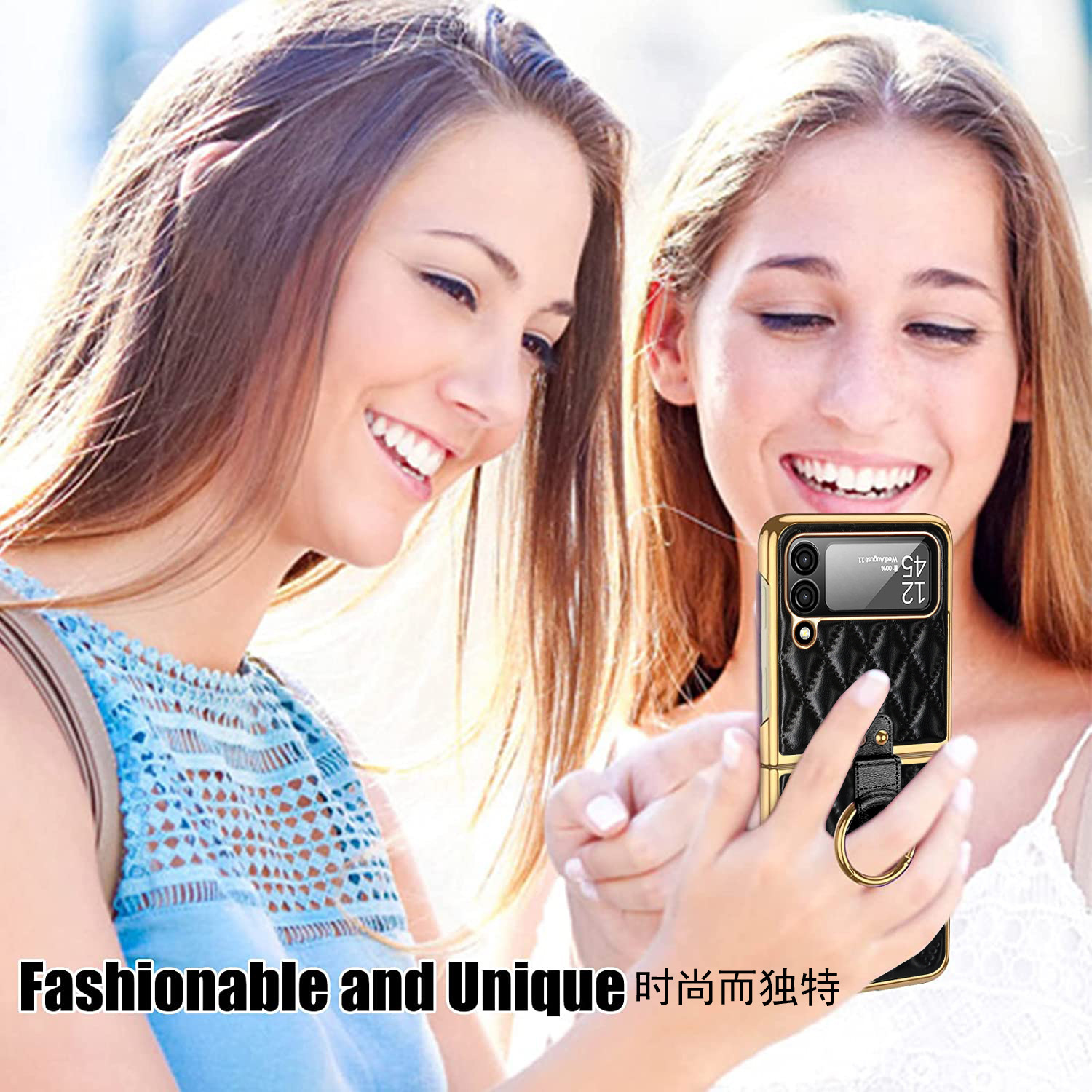 Compatible with Samsung Z Flip 8/7 phone case, 6/5-inch electroplated ring, Chanel-style 4/3-inch folding screen, drop-proof protective case.