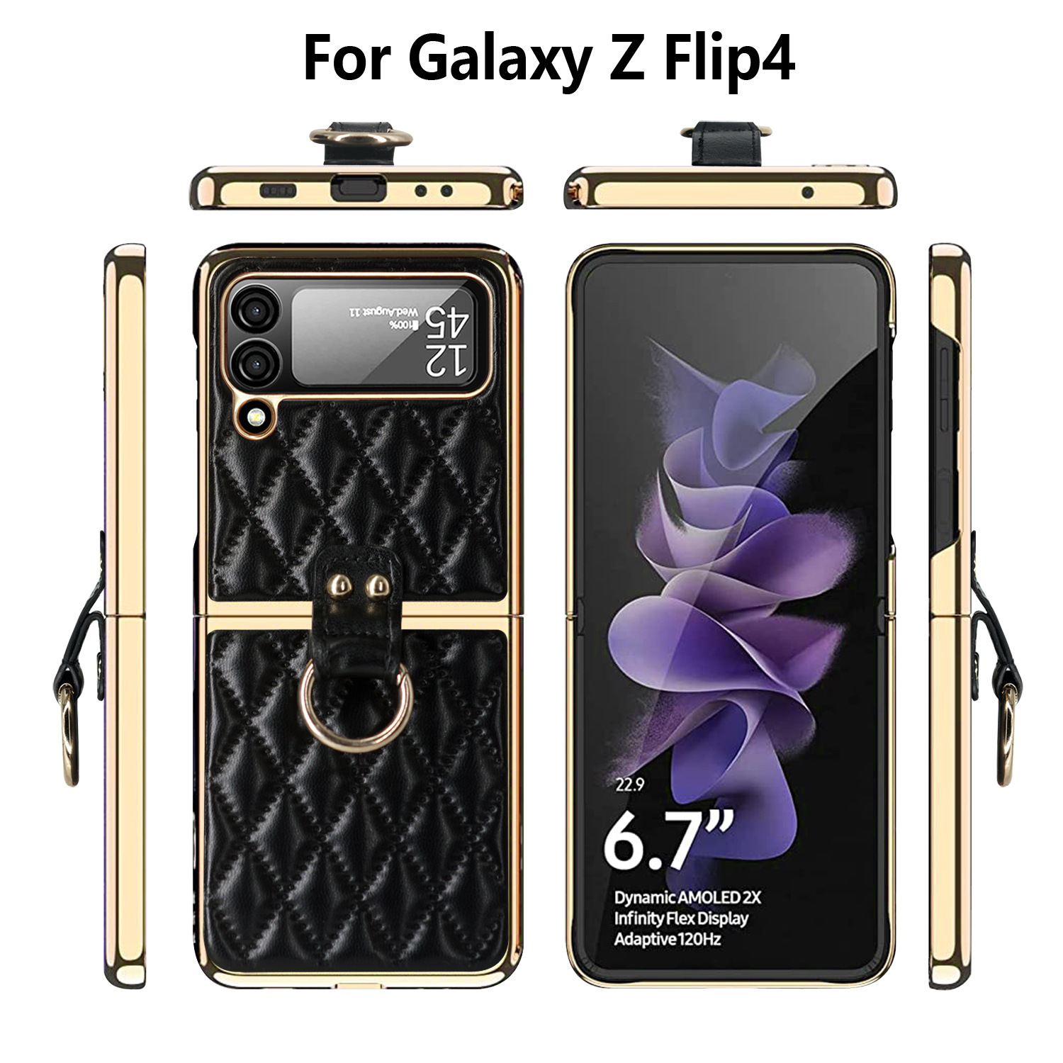 Compatible with Samsung Z Flip 8/7 phone case, 6/5-inch electroplated ring, Chanel-style 4/3-inch folding screen, drop-proof protective case.