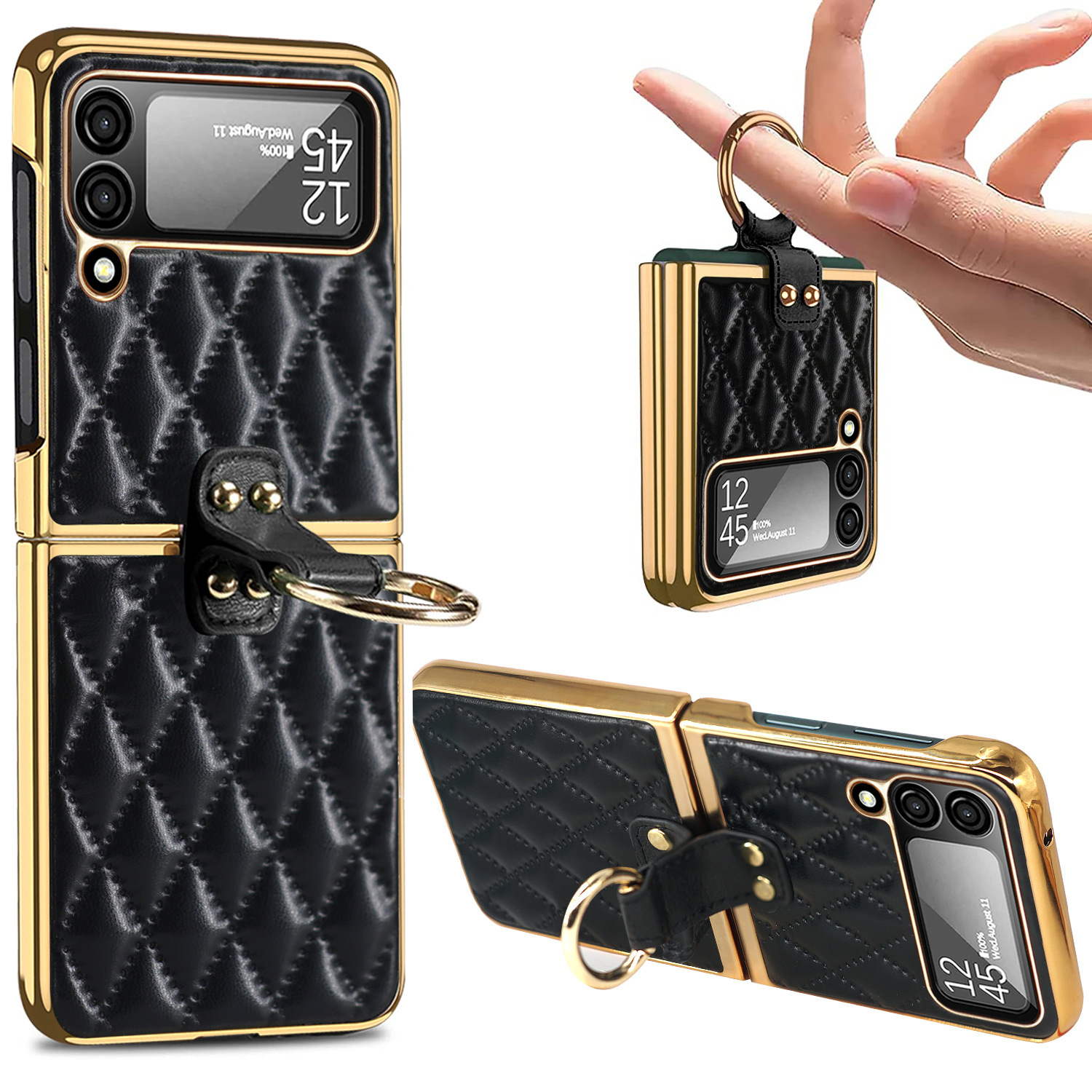 Compatible with Samsung Z Flip 8/7 phone case, 6/5-inch electroplated ring, Chanel-style 4/3-inch folding screen, drop-proof protective case.