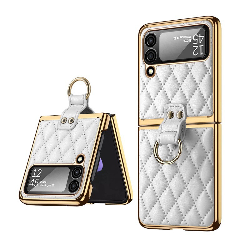 Compatible with Samsung Z Flip 8/7 phone case, 6/5-inch electroplated ring, Chanel-style 4/3-inch folding screen, drop-proof protective case.