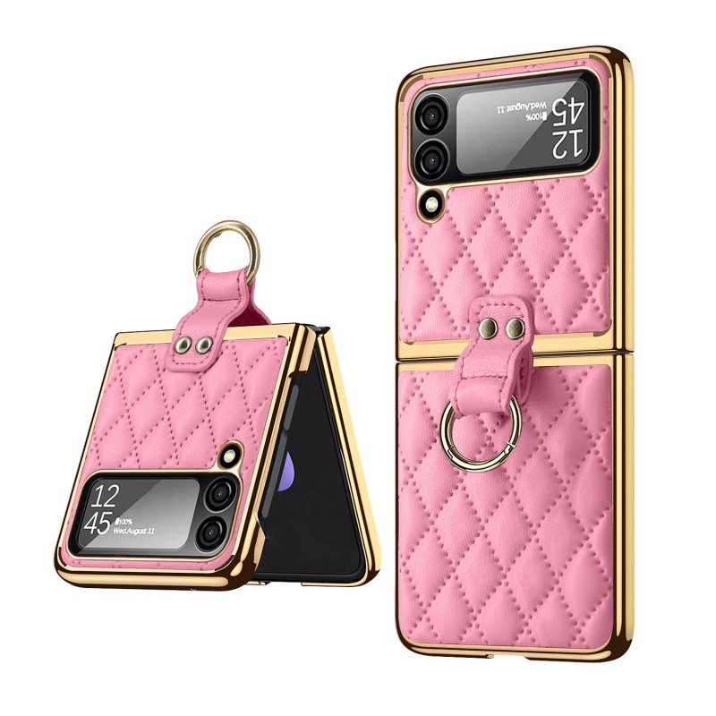 Compatible with Samsung Z Flip 8/7 phone case, 6/5-inch electroplated ring, Chanel-style 4/3-inch folding screen, drop-proof protective case.