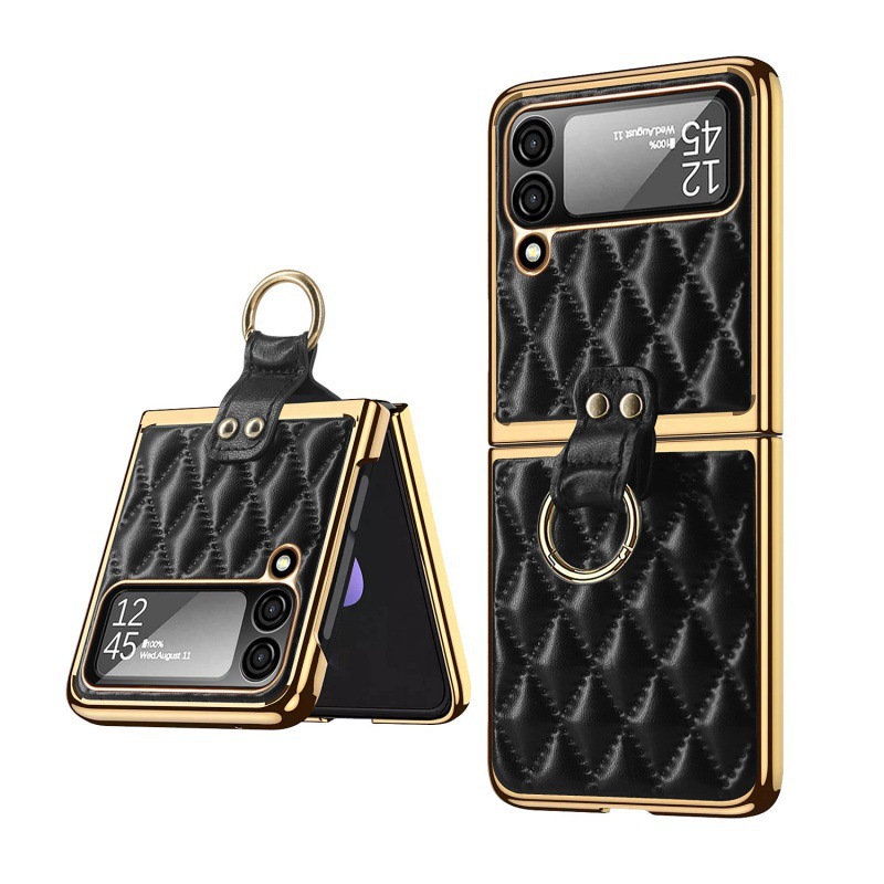 Compatible with Samsung Z Flip 8/7 phone case, 6/5-inch electroplated ring, Chanel-style 4/3-inch folding screen, drop-proof protective case.