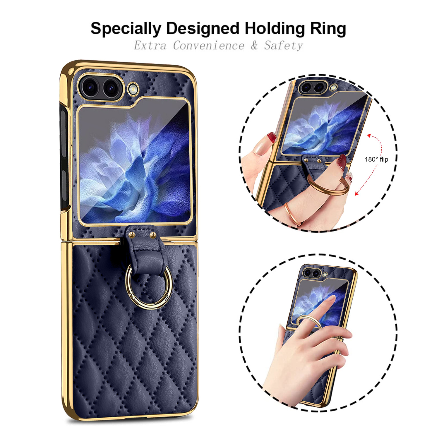 Compatible with Samsung Z Flip 8/7 phone case, 6/5-inch electroplated ring, Chanel-style 4/3-inch folding screen, drop-proof protective case.