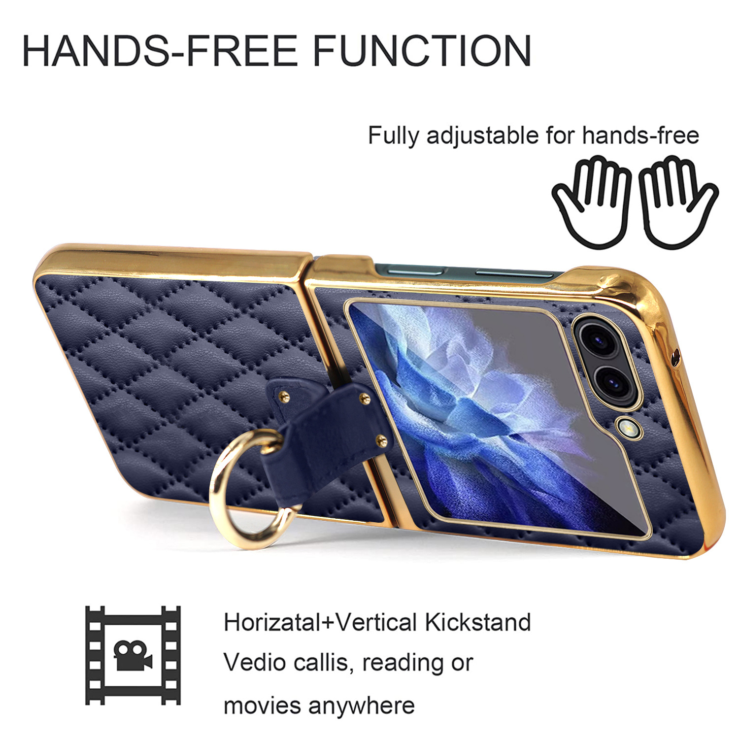 Compatible with Samsung Z Flip 8/7 phone case, 6/5-inch electroplated ring, Chanel-style 4/3-inch folding screen, drop-proof protective case.