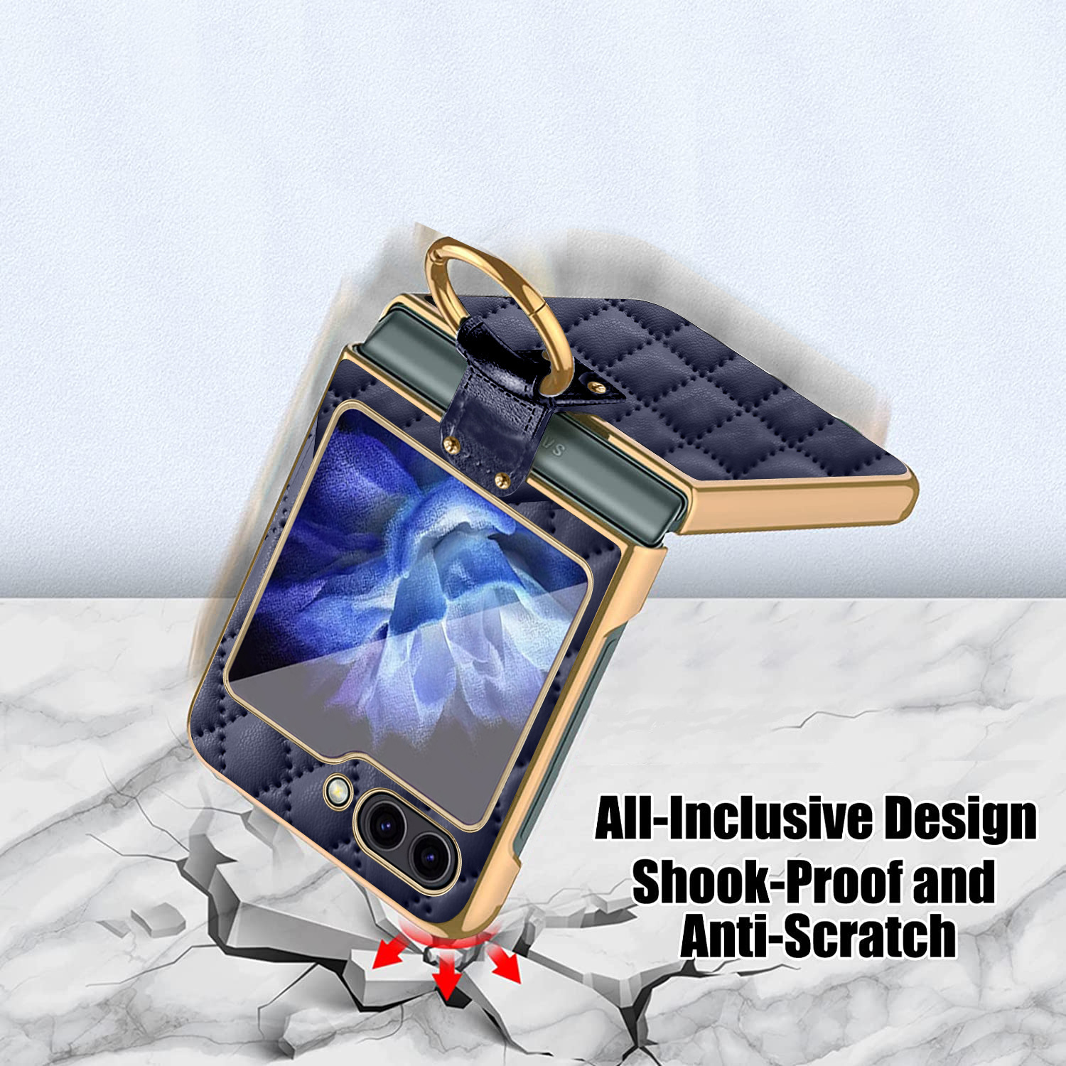 Compatible with Samsung Z Flip 8/7 phone case, 6/5-inch electroplated ring, Chanel-style 4/3-inch folding screen, drop-proof protective case.