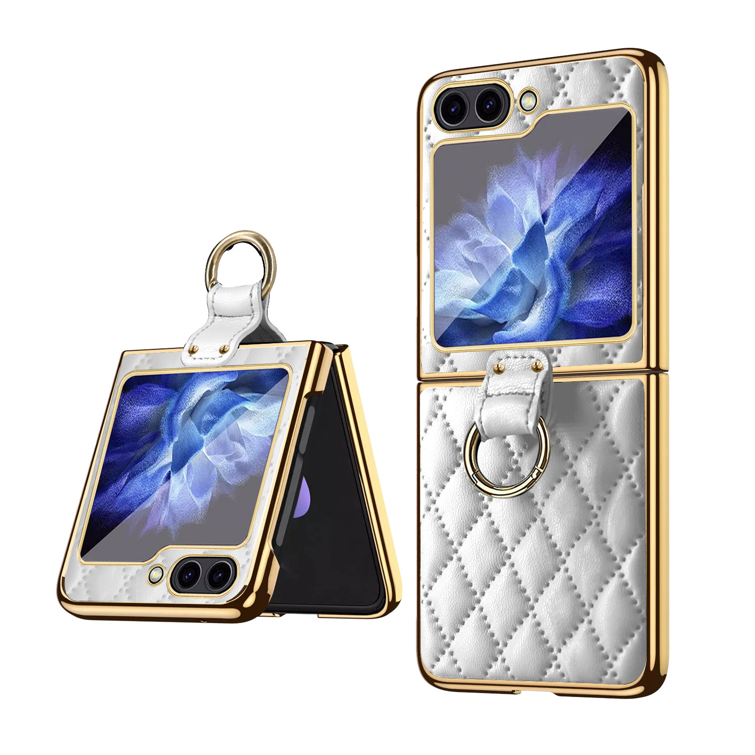 Compatible with Samsung Z Flip 8/7 phone case, 6/5-inch electroplated ring, Chanel-style 4/3-inch folding screen, drop-proof protective case.