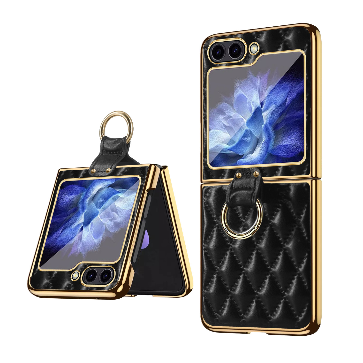 Compatible with Samsung Z Flip 8/7 phone case, 6/5-inch electroplated ring, Chanel-style 4/3-inch folding screen, drop-proof protective case.