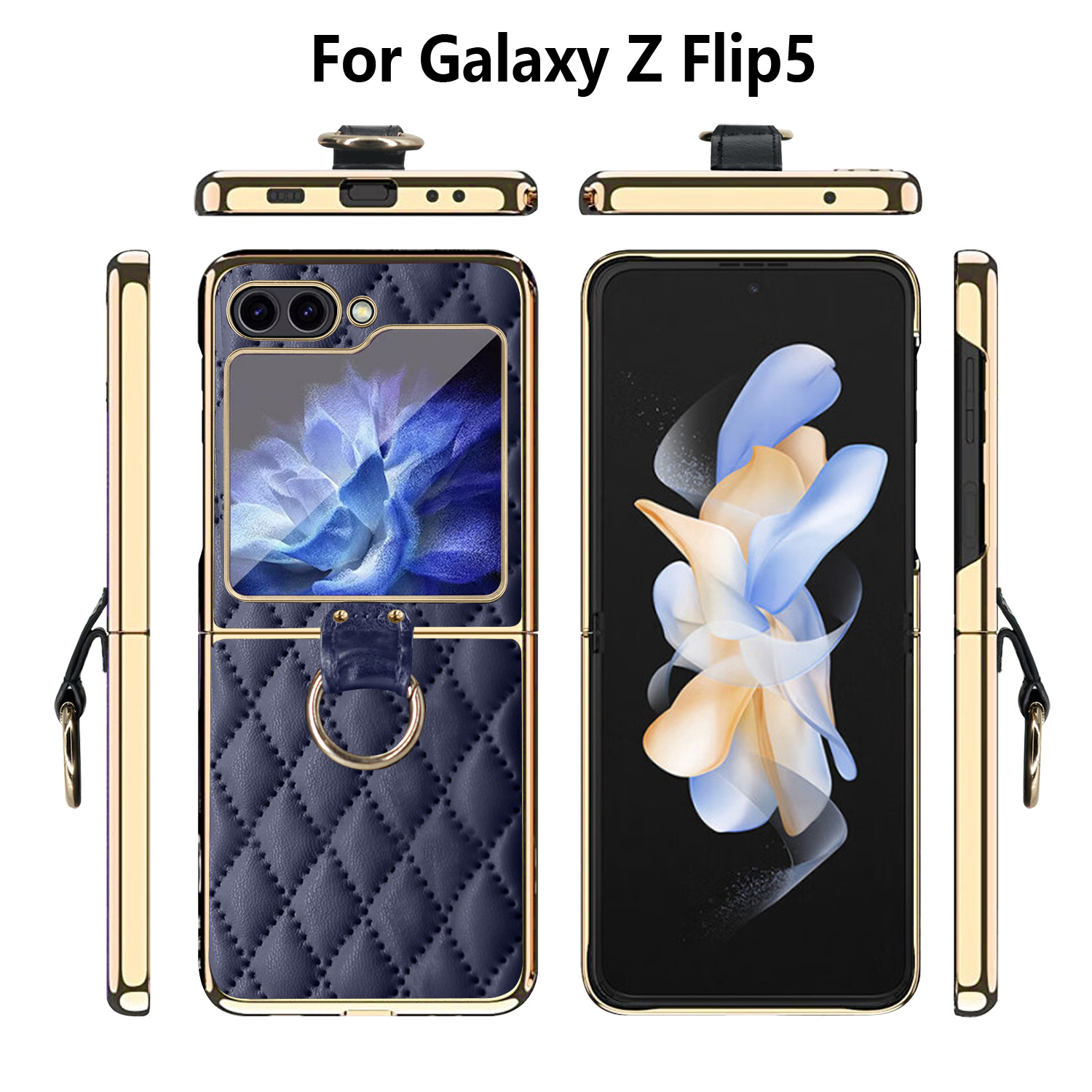 Compatible with Samsung Z Flip 8/7 phone case, 6/5-inch electroplated ring, Chanel-style 4/3-inch folding screen, drop-proof protective case.