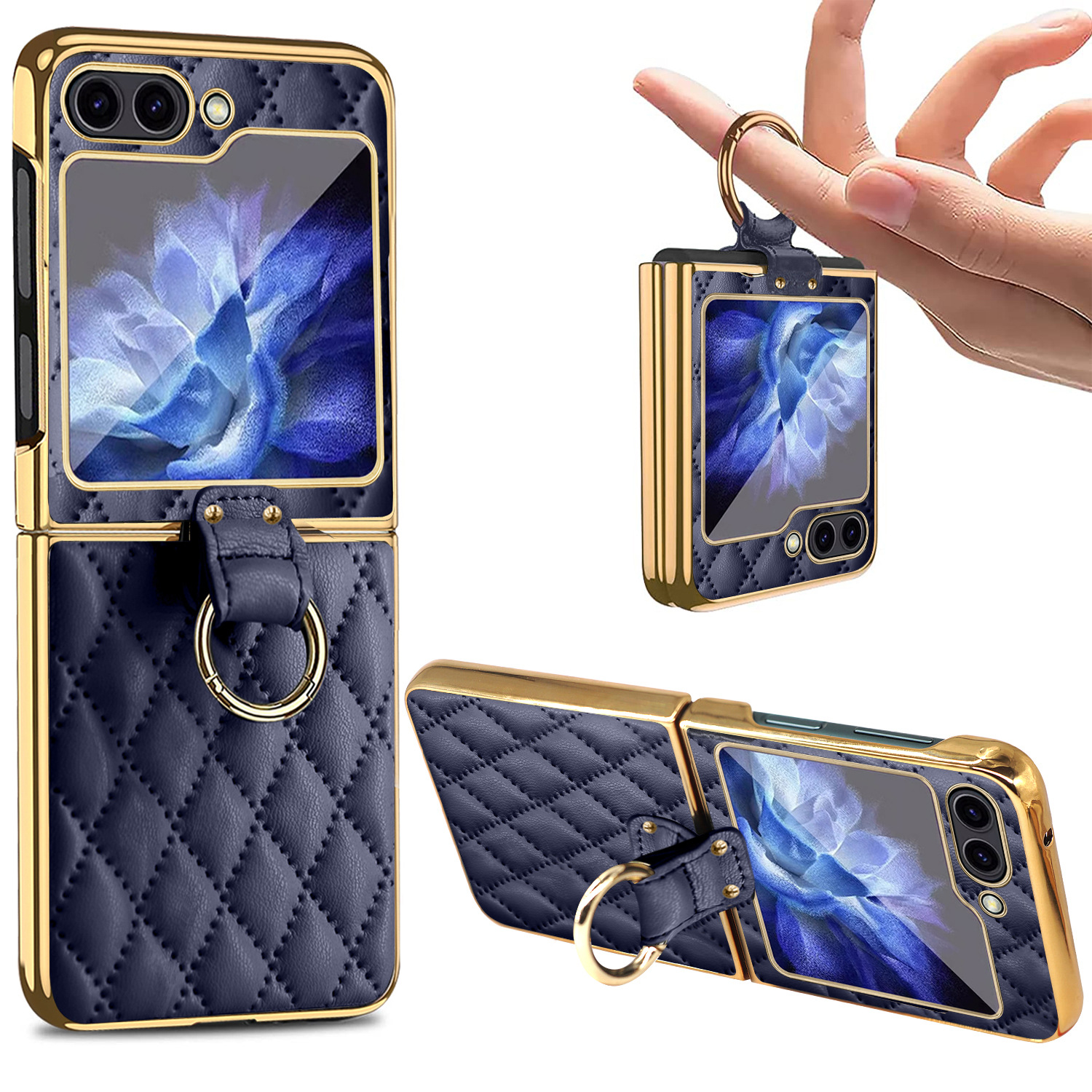 Compatible with Samsung Z Flip 8/7 phone case, 6/5-inch electroplated ring, Chanel-style 4/3-inch folding screen, drop-proof protective case.