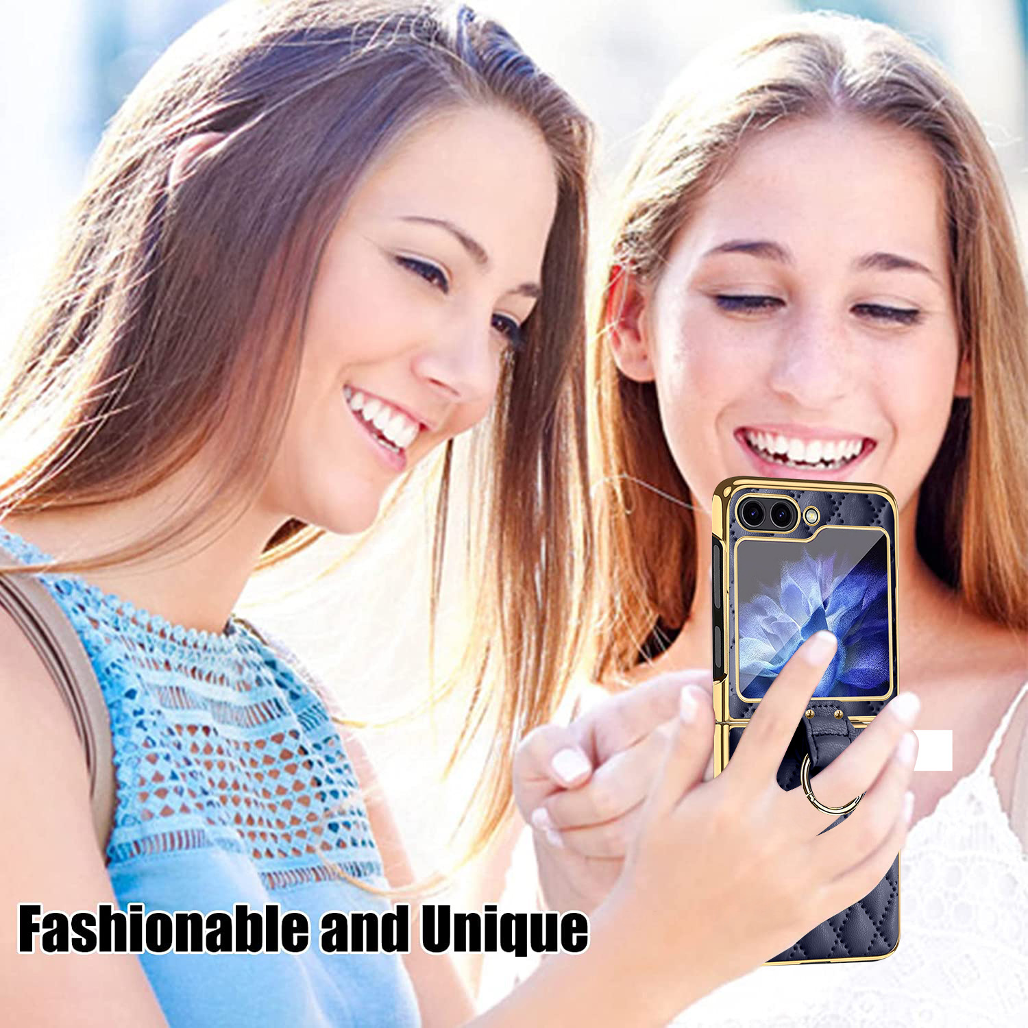 Compatible with Samsung Z Flip 8/7 phone case, 6/5-inch electroplated ring, Chanel-style 4/3-inch folding screen, drop-proof protective case.
