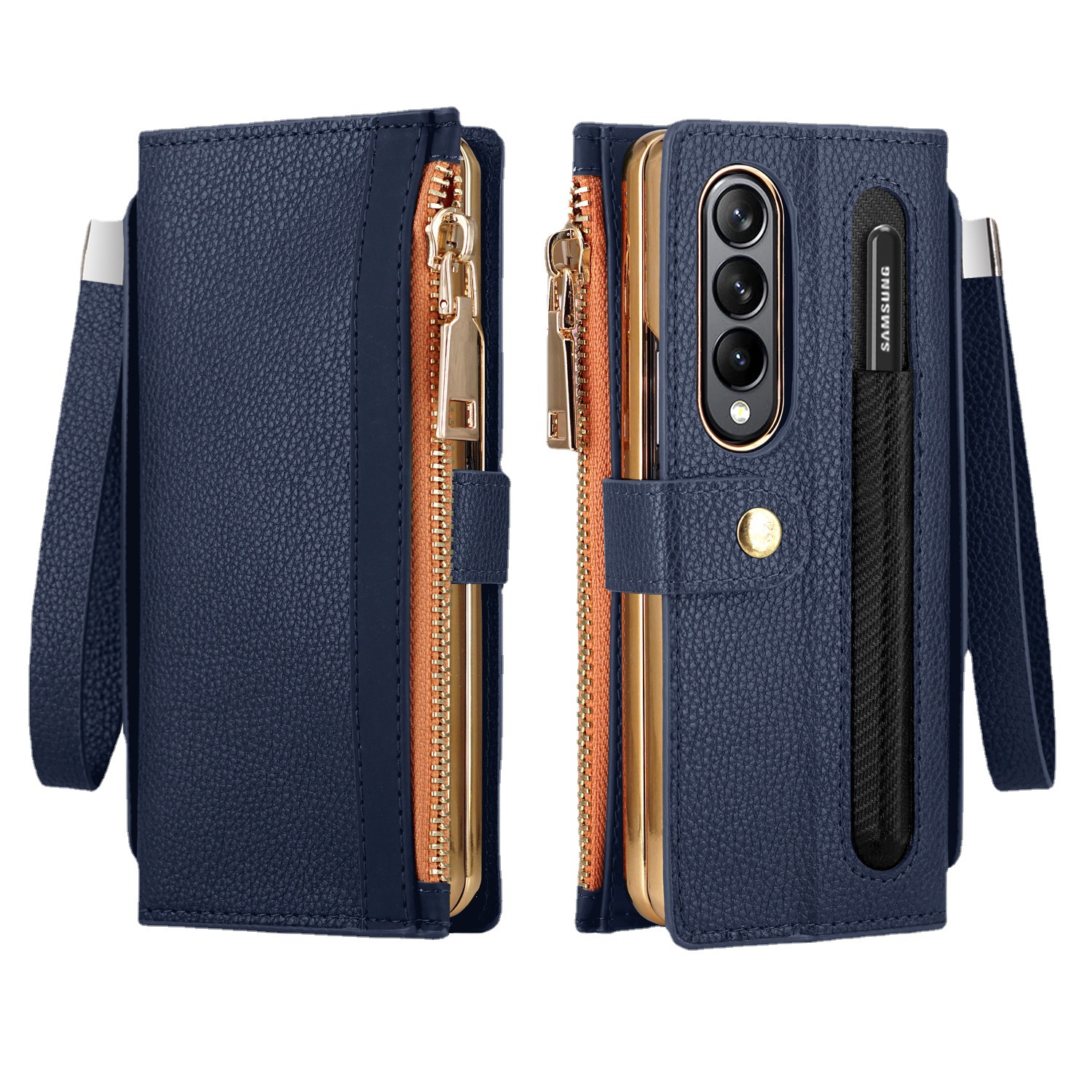 Compatible with Samsung Z Fold7/6/5 phone case, 4/3/2 zipper, card slot, wallet case, full-coverage protective case, cross-border e-commerce.