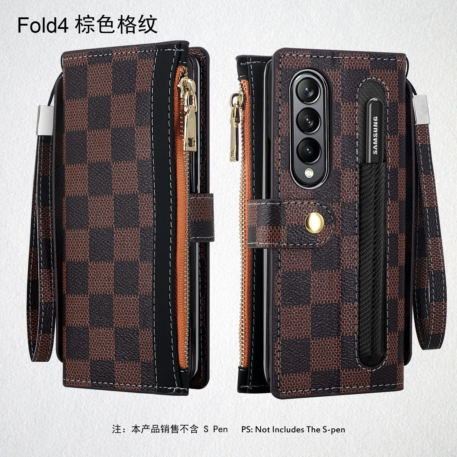 Compatible with Samsung Z Fold7/6/5 phone case, 4/3/2 zipper, card slot, wallet case, full-coverage protective case, cross-border e-commerce.