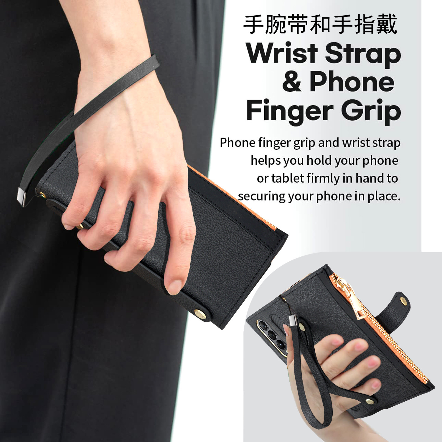Compatible with Samsung Z Fold7/6/5 phone case, 4/3/2 zipper, card slot, wallet case, full-coverage protective case, cross-border e-commerce.
