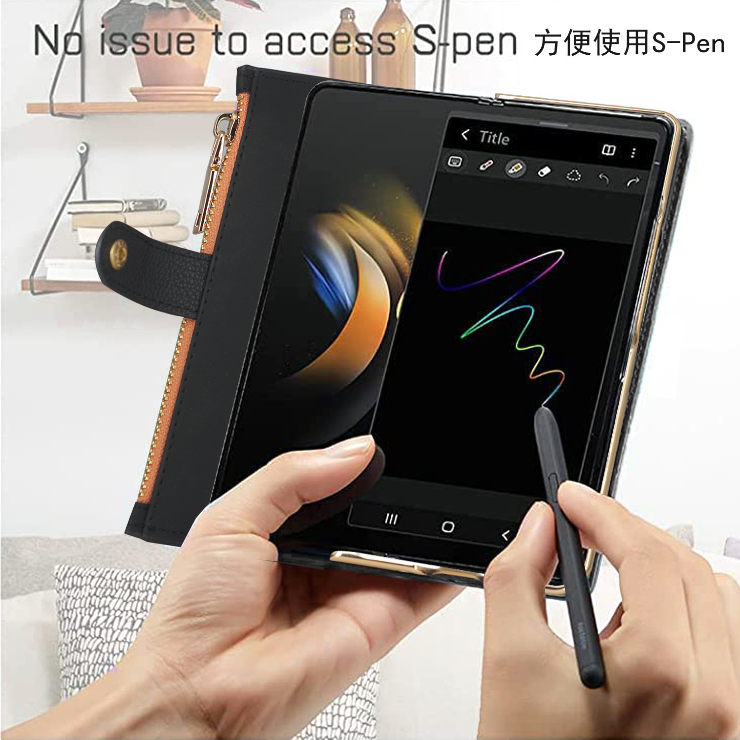 Compatible with Samsung Z Fold7/6/5 phone case, 4/3/2 zipper, card slot, wallet case, full-coverage protective case, cross-border e-commerce.