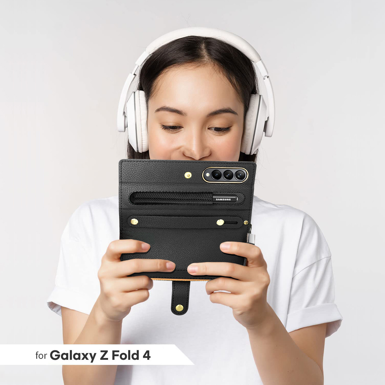Compatible with Samsung Z Fold7/6/5 phone case, 4/3/2 zipper, card slot, wallet case, full-coverage protective case, cross-border e-commerce.