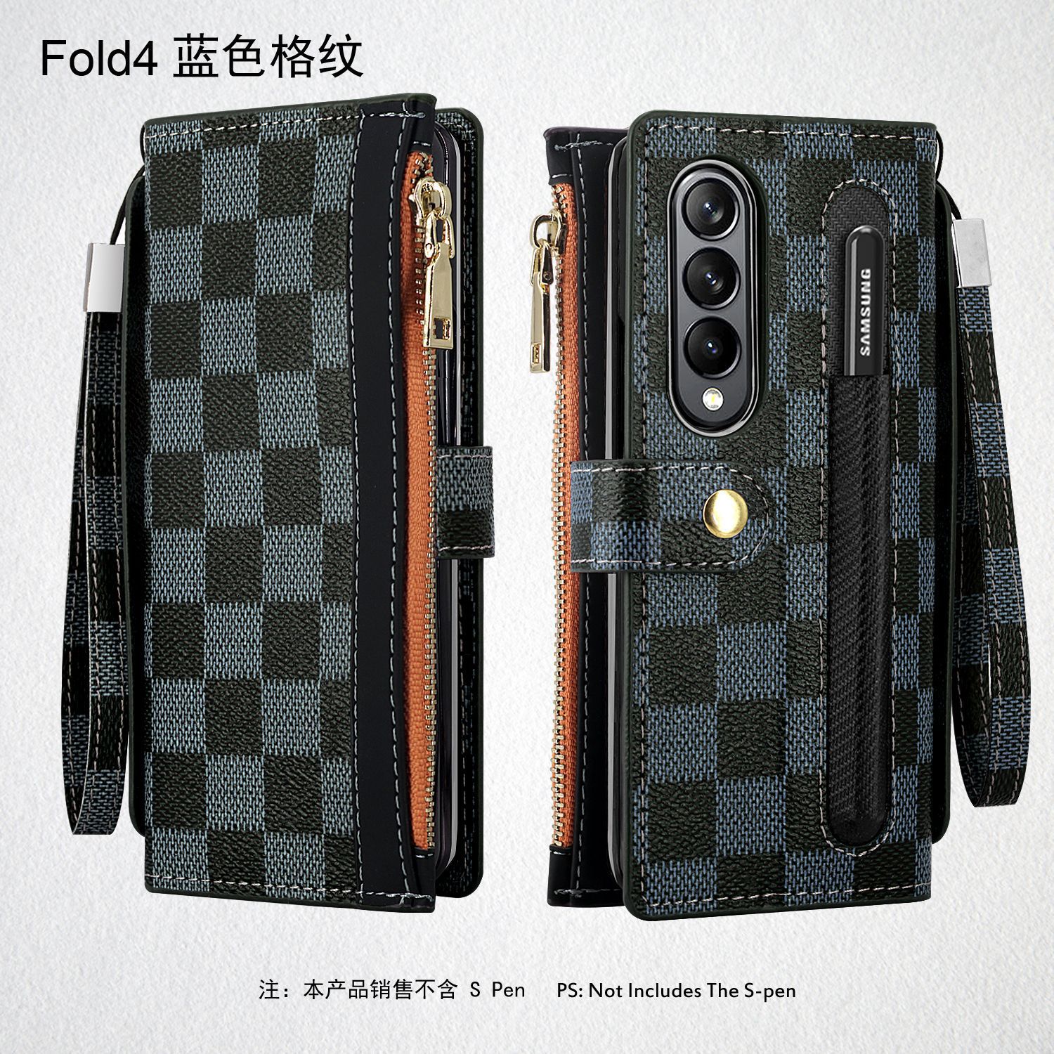 Compatible with Samsung Z Fold7/6/5 phone case, 4/3/2 zipper, card slot, wallet case, full-coverage protective case, cross-border e-commerce.