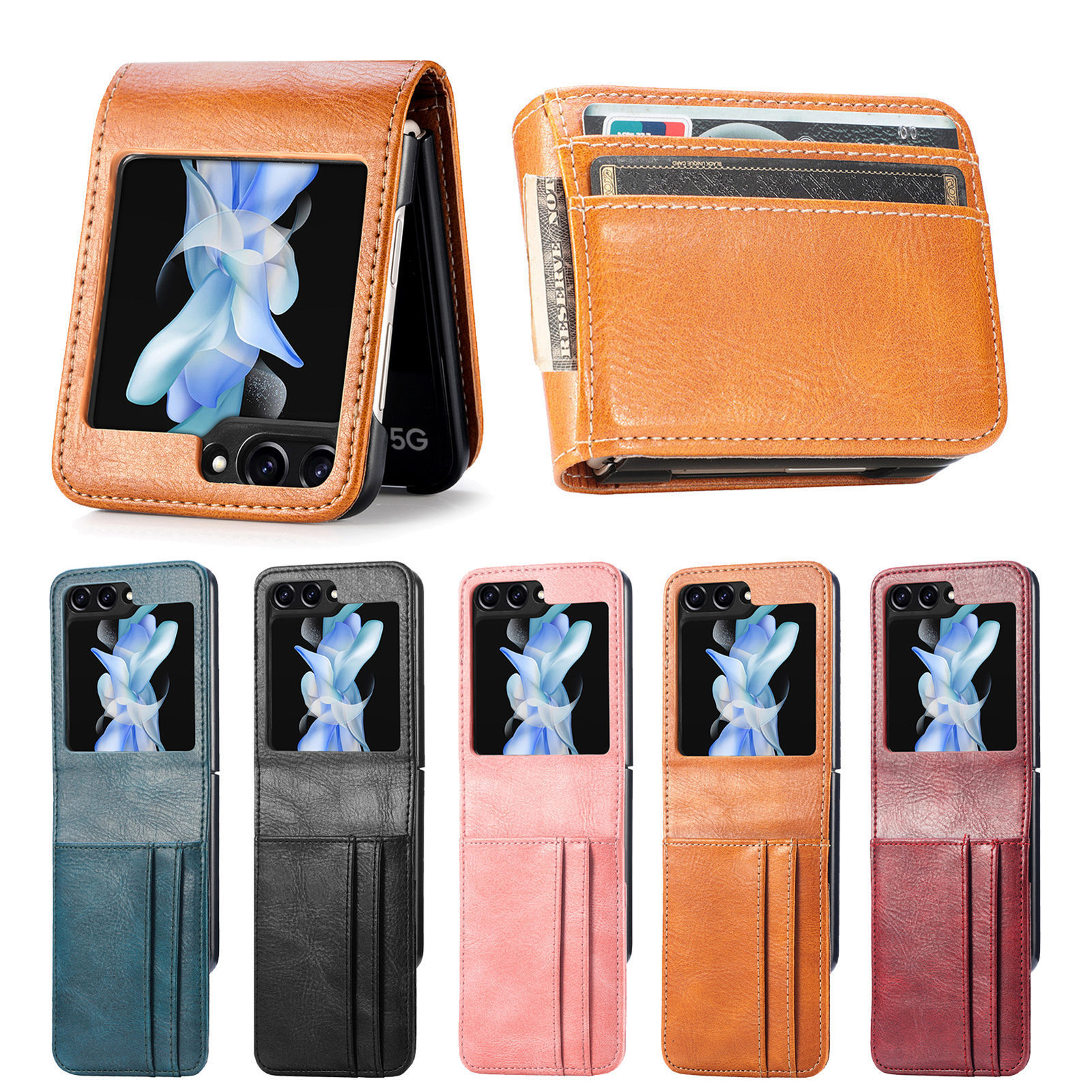 Compatible with Samsung Z Flip 8/7 phone case, 6/5 inch integrated multi-SIM card slot business 4/3 folding screen protective leather case