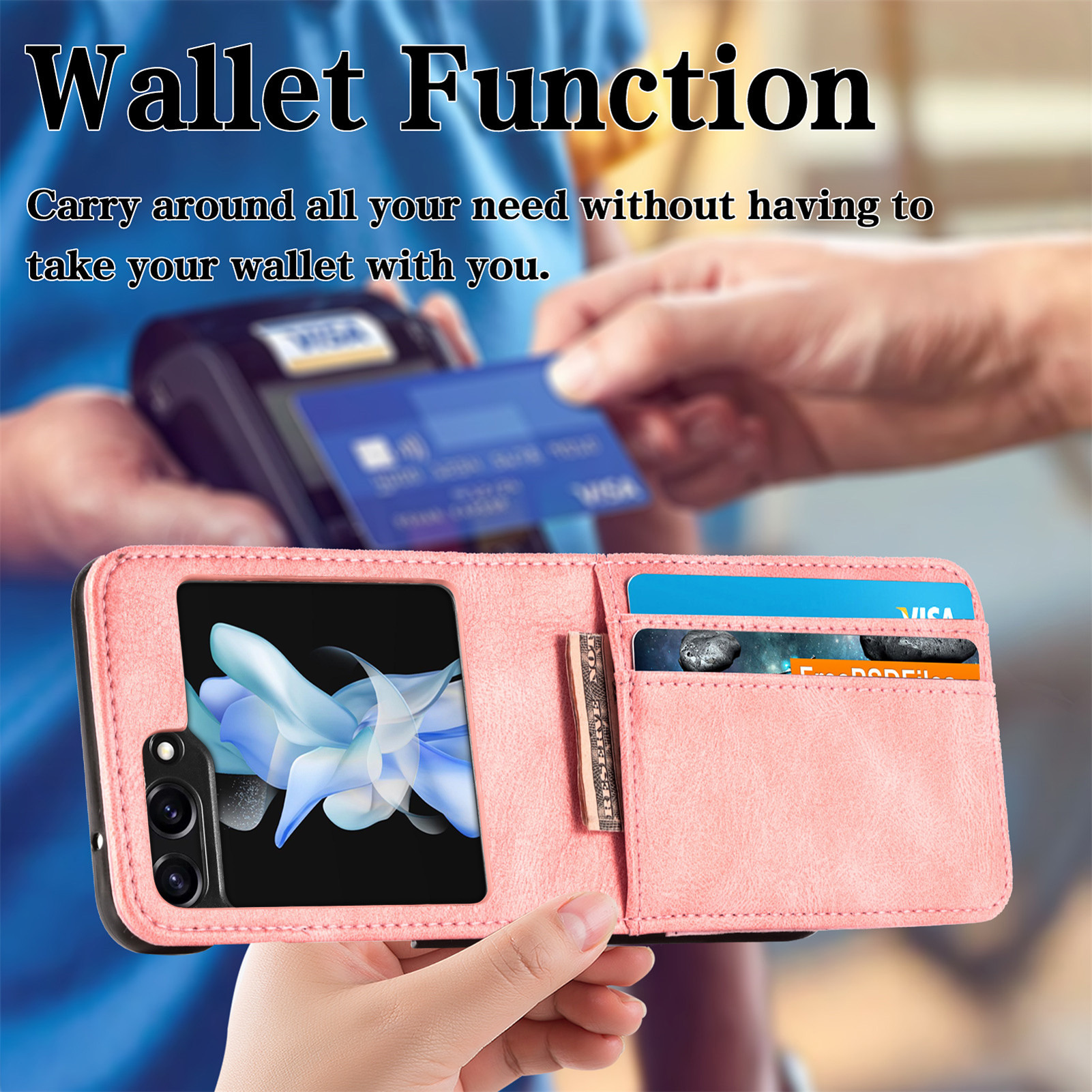 Compatible with Samsung Z Flip 8/7 phone case, 6/5 inch integrated multi-SIM card slot business 4/3 folding screen protective leather case