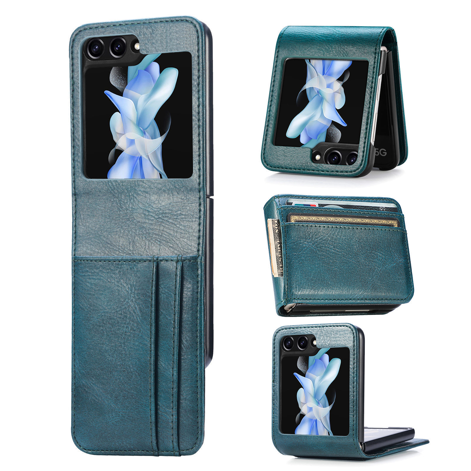 Compatible with Samsung Z Flip 8/7 phone case, 6/5 inch integrated multi-SIM card slot business 4/3 folding screen protective leather case