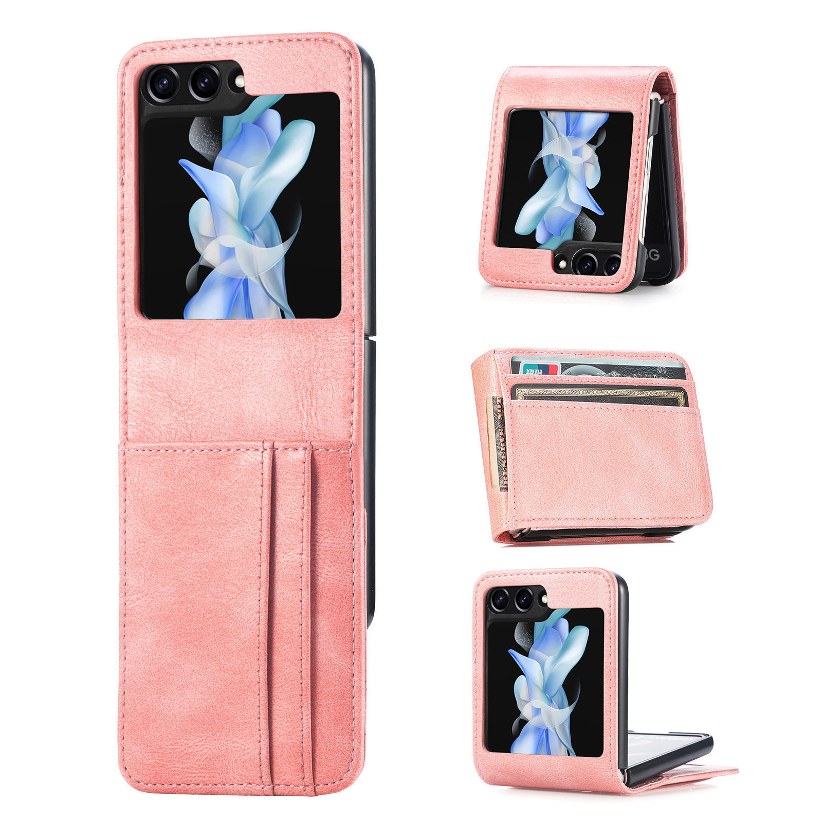 Compatible with Samsung Z Flip 8/7 phone case, 6/5 inch integrated multi-SIM card slot business 4/3 folding screen protective leather case