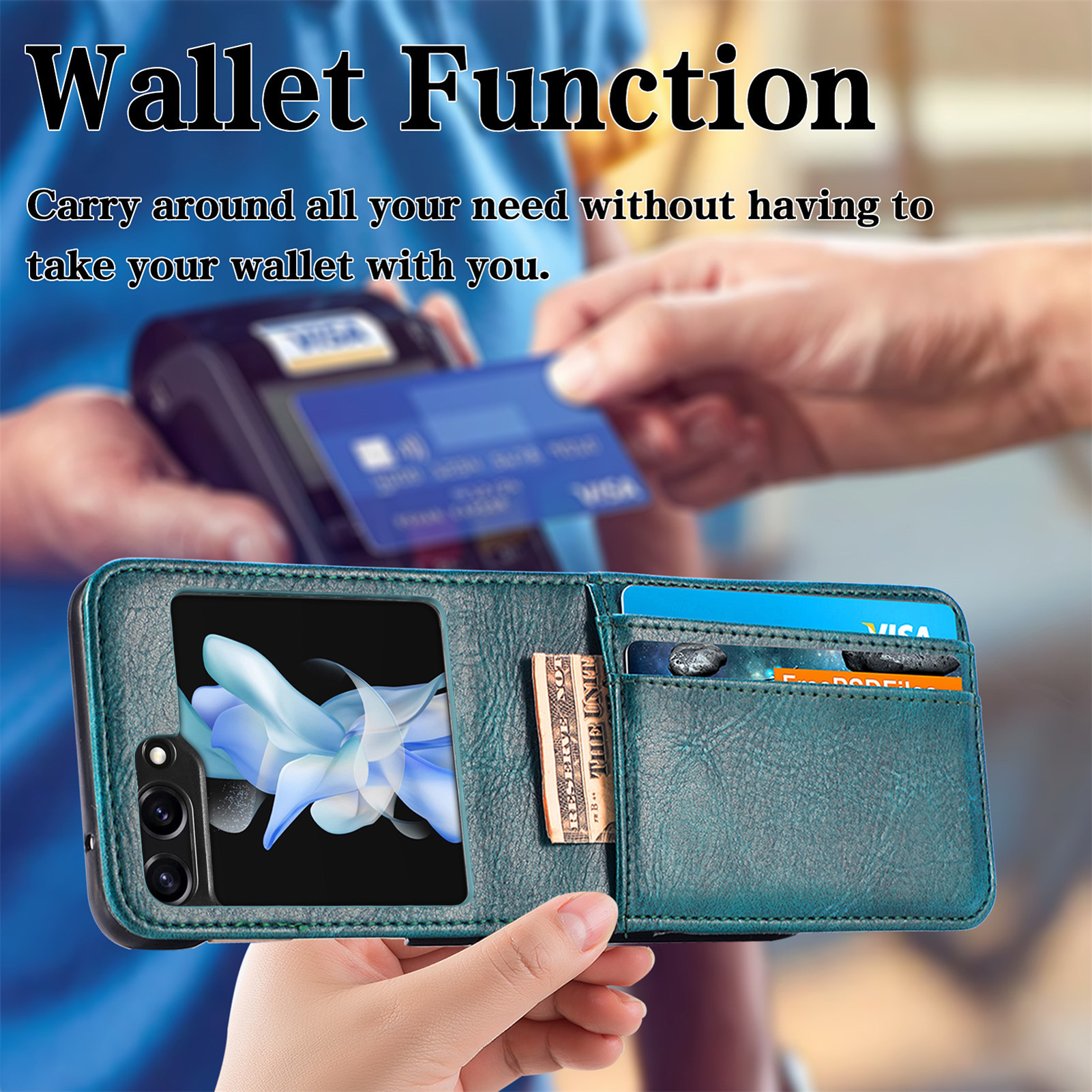 Compatible with Samsung Z Flip 8/7 phone case, 6/5 inch integrated multi-SIM card slot business 4/3 folding screen protective leather case