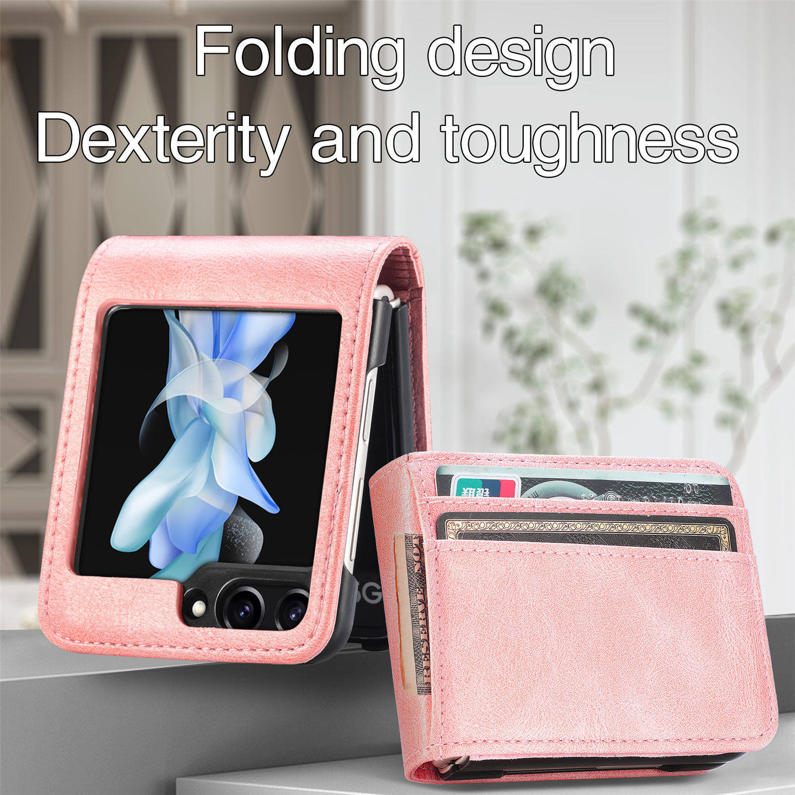 Compatible with Samsung Z Flip 8/7 phone case, 6/5 inch integrated multi-SIM card slot business 4/3 folding screen protective leather case