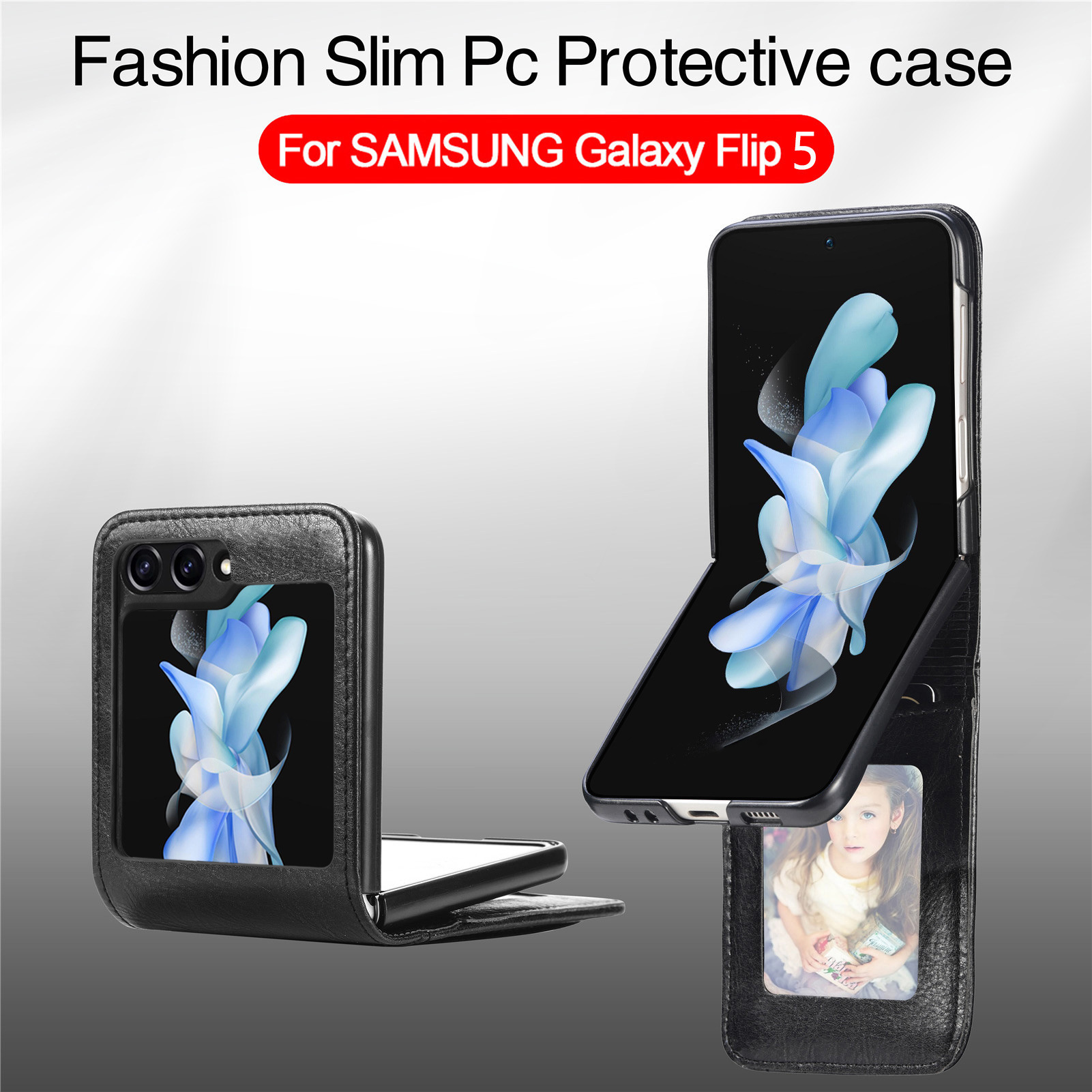 Compatible with Samsung Z Flip 8/7 phone case, 6/5 inch integrated multi-SIM card slot business 4/3 folding screen protective leather case