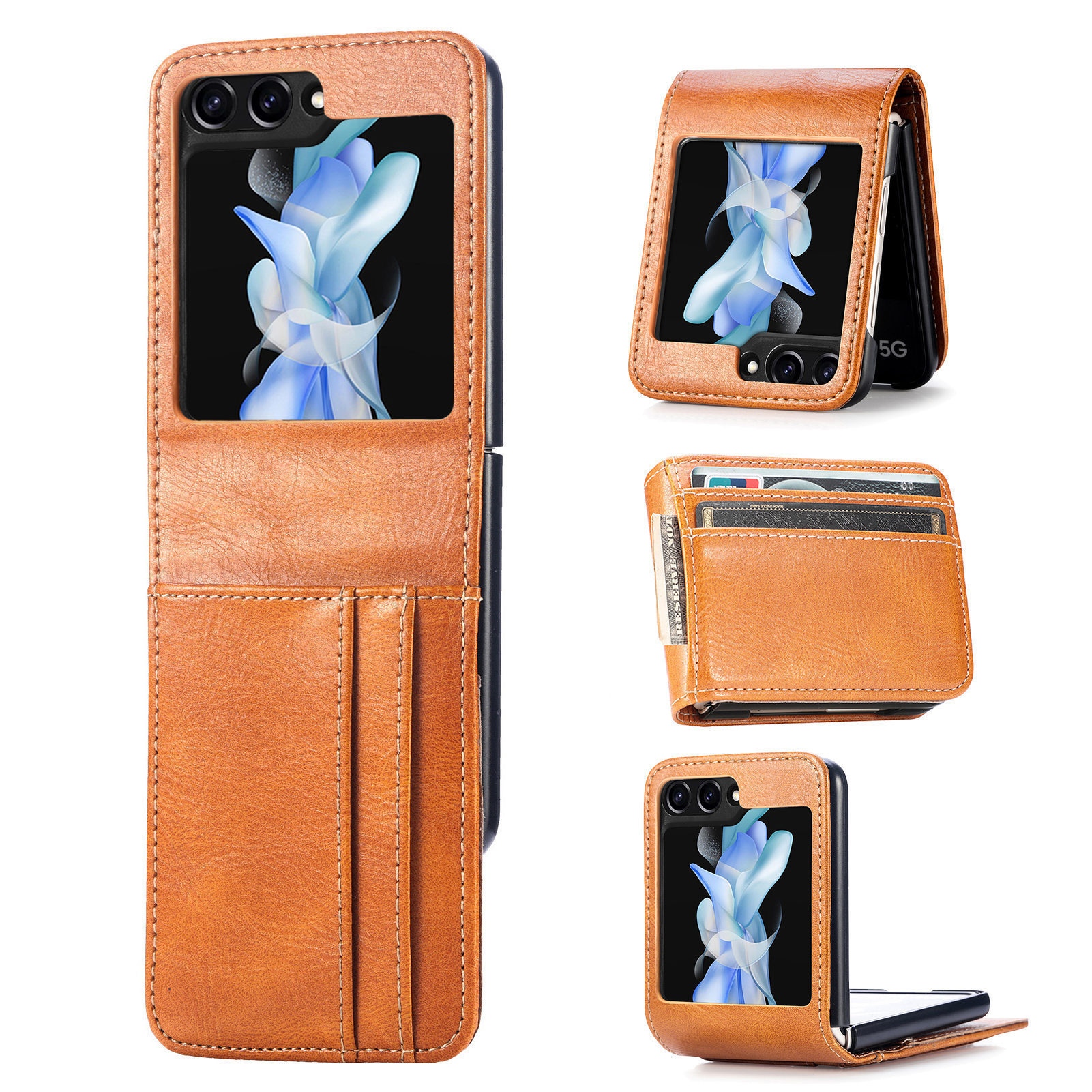 Compatible with Samsung Z Flip 8/7 phone case, 6/5 inch integrated multi-SIM card slot business 4/3 folding screen protective leather case