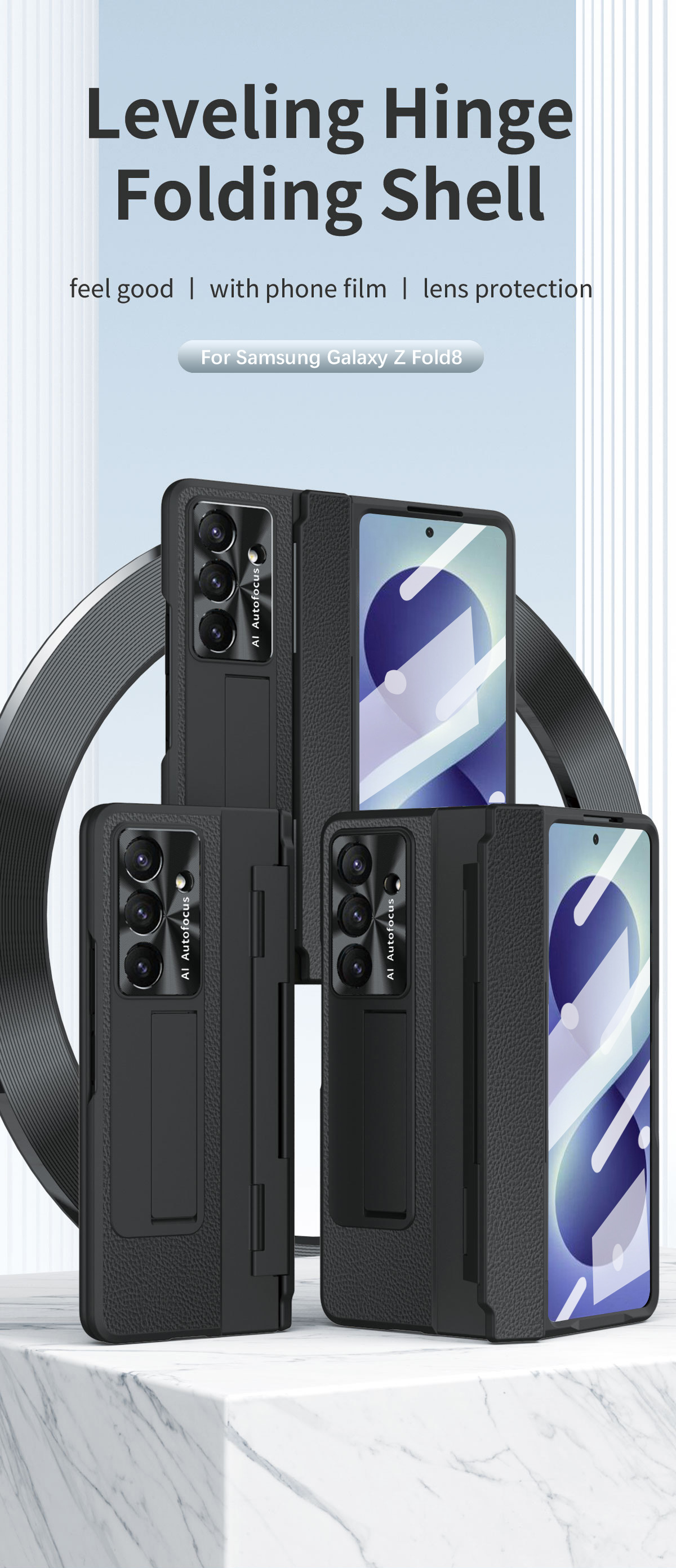 Compatible with Samsung Z Fold8/7/6 phone cases, 5/4 folding screen, flat hinge, vegan leather case, full-coverage protective case.