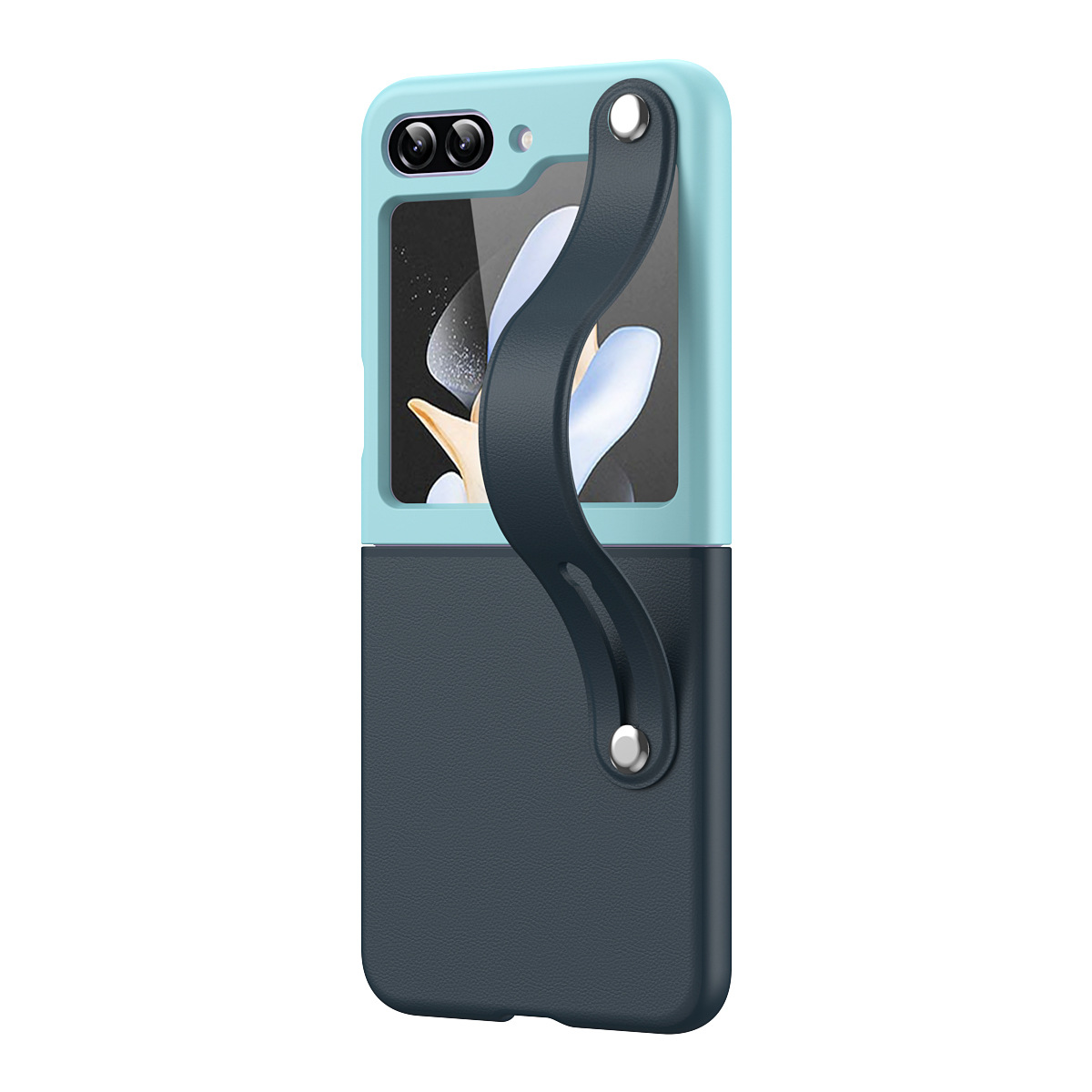 Compatible with Samsung Z Flip 6/5 phone case, folding Flip 4/3 color-blocked integrated wrist strap, stylish and shockproof protective case.