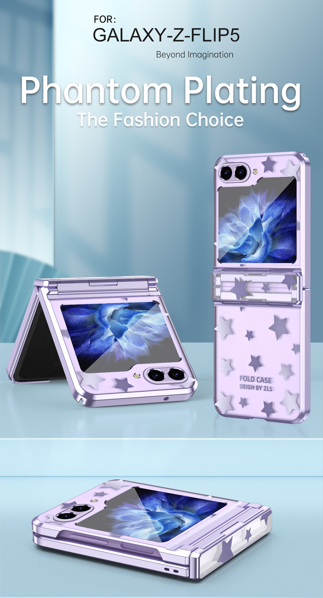 Compatible with Samsung Z Flip 6/5 folding screen P4/3 electroplated transparent flat hinge drop-proof protective case