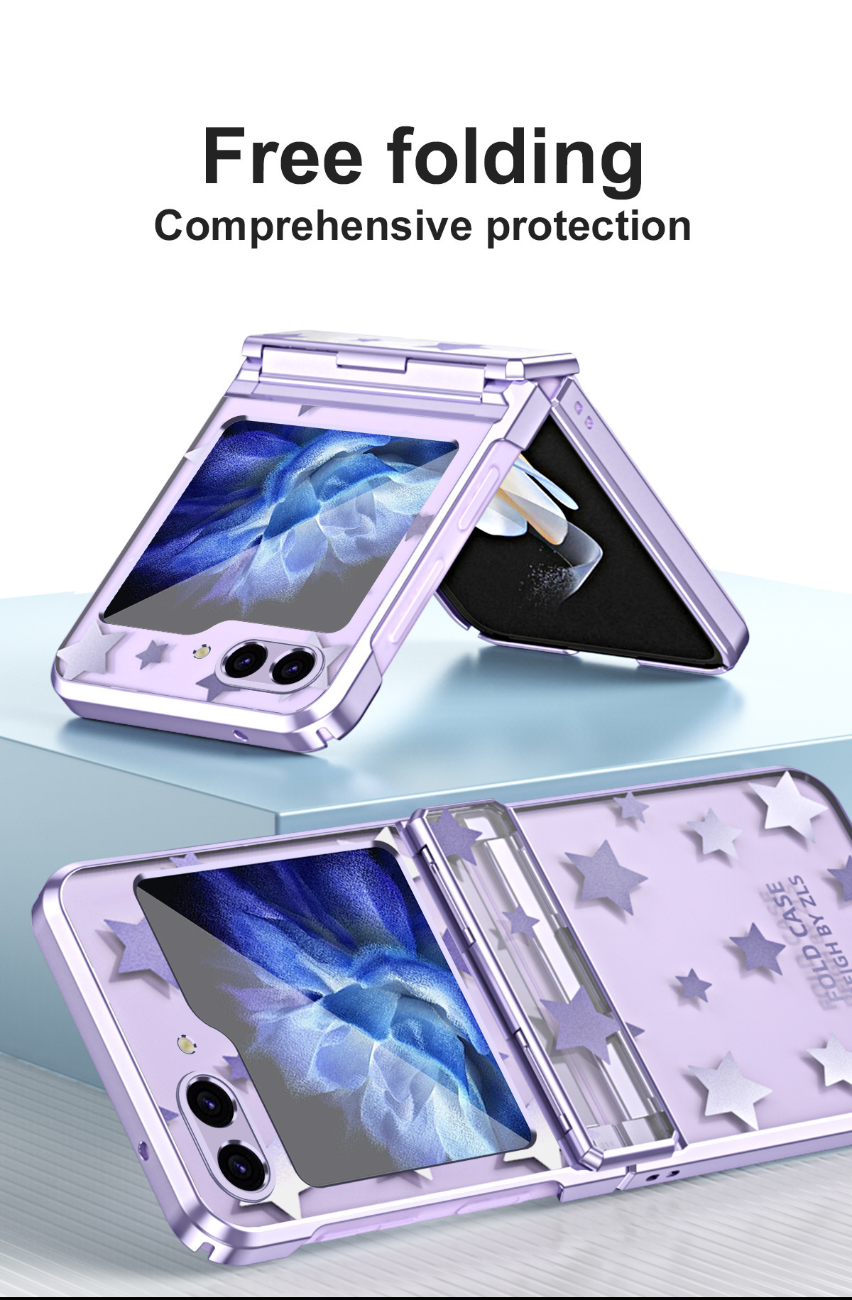 Compatible with Samsung Z Flip 6/5 folding screen P4/3 electroplated transparent flat hinge drop-proof protective case