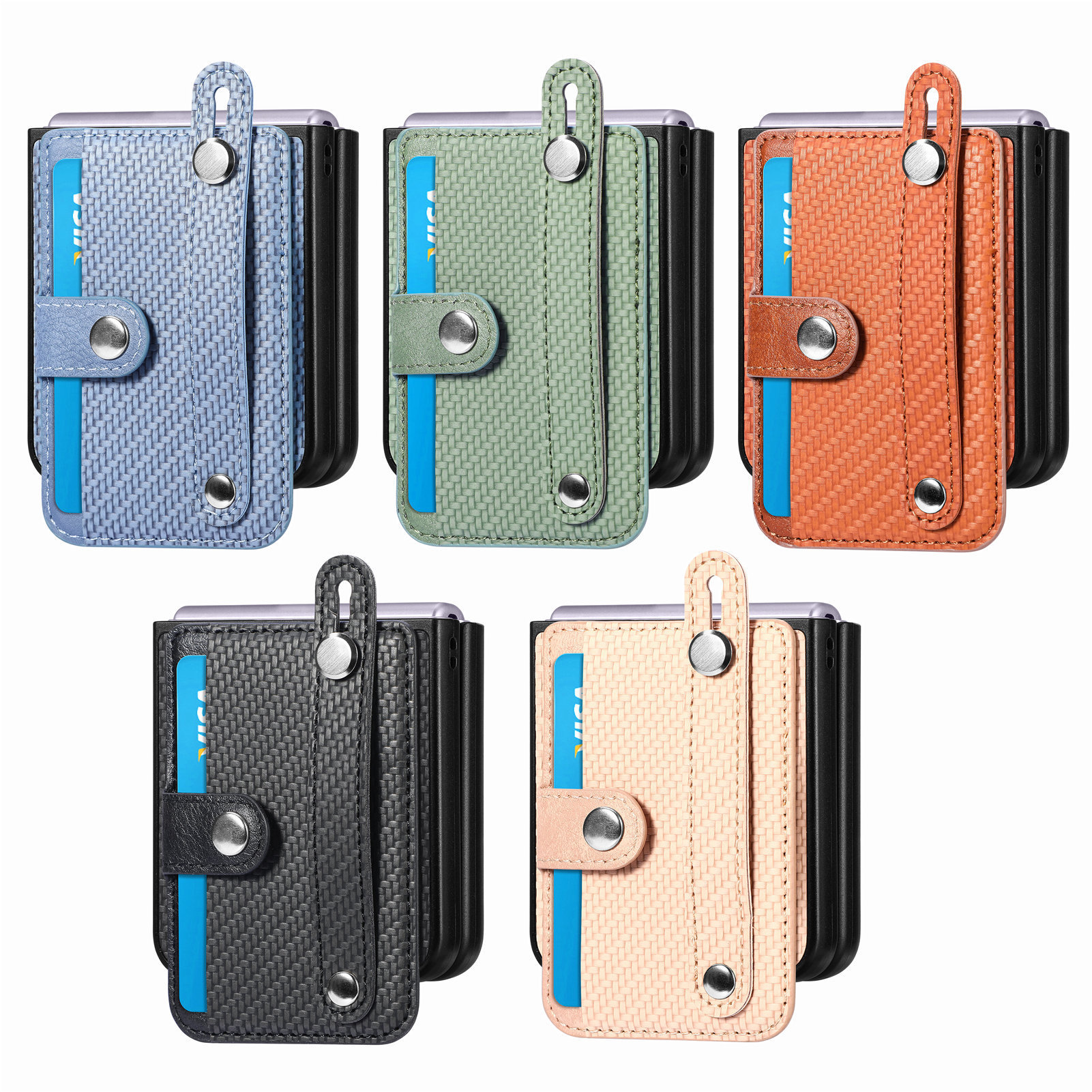 Compatible with Samsung Z Flip 8/7 phone case, 6/5 wrist strap, stand, card holder, Razr70U fiber texture protective case