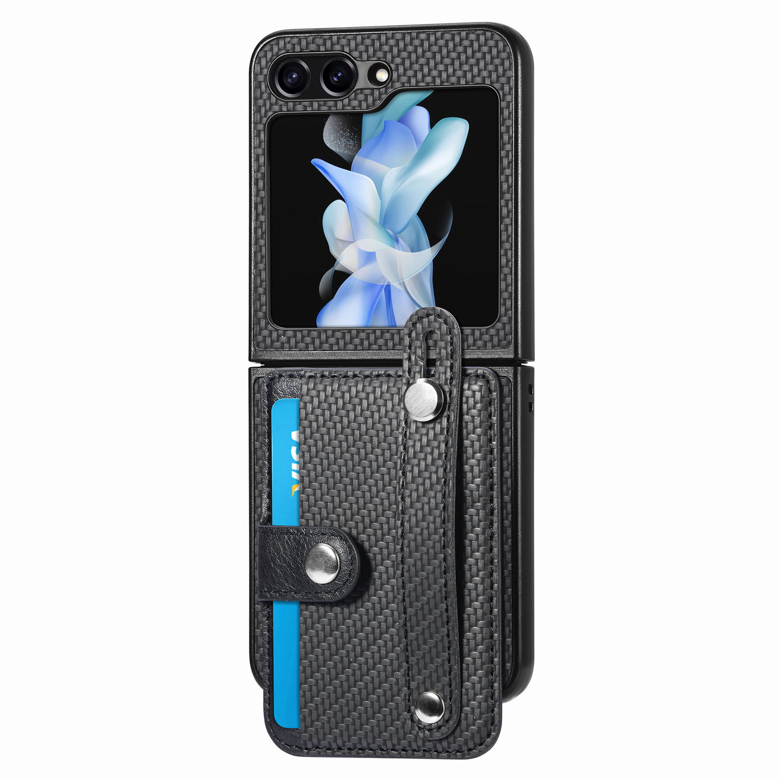 Compatible with Samsung Z Flip 8/7 phone case, 6/5 wrist strap, stand, card holder, Razr70U fiber texture protective case