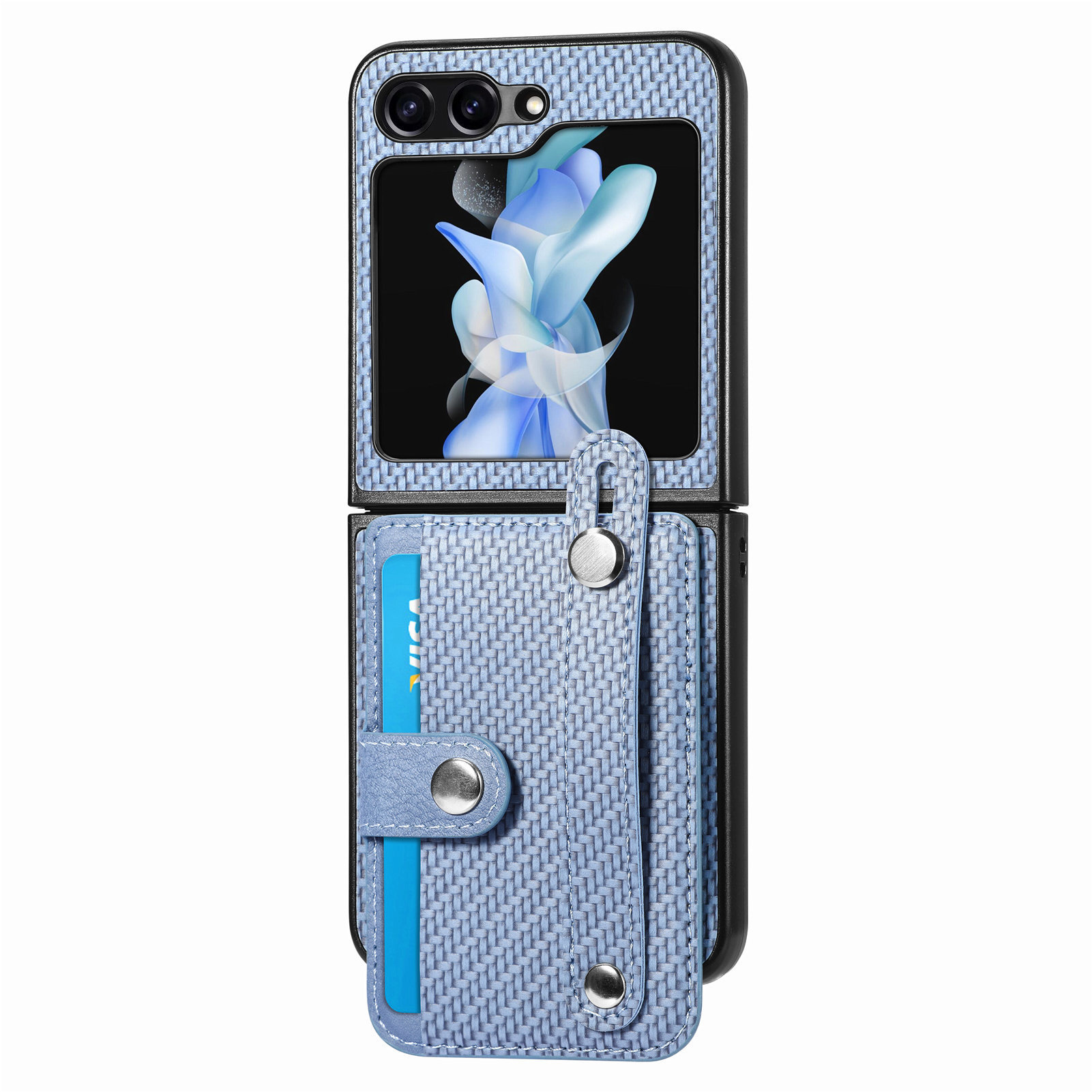 Compatible with Samsung Z Flip 8/7 phone case, 6/5 wrist strap, stand, card holder, Razr70U fiber texture protective case