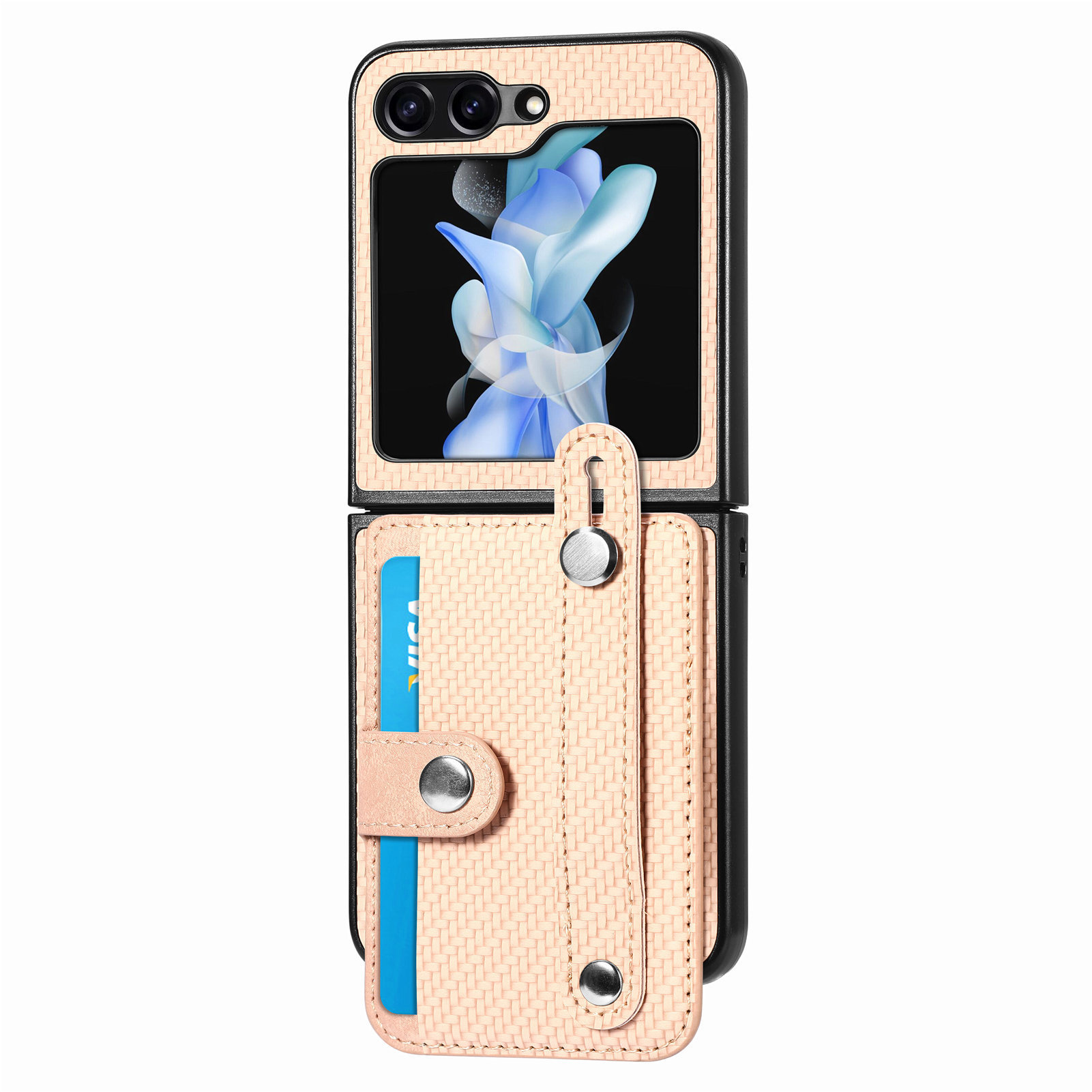 Compatible with Samsung Z Flip 8/7 phone case, 6/5 wrist strap, stand, card holder, Razr70U fiber texture protective case